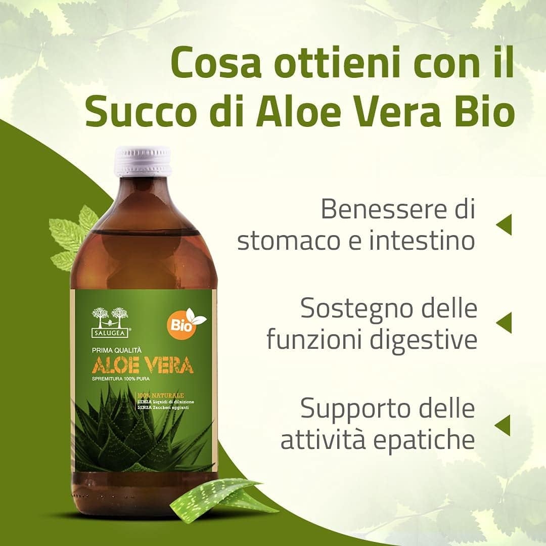 SUCCO DI ALOE VERA Bio Salugea - 100% Puro E Biologico - Integratore Detox, Antiossidante e Depurante - Digestione e Difese Immunitarie - Flacone in Vetro Scuro Farmaceutico - 500 ml - immagine 2
