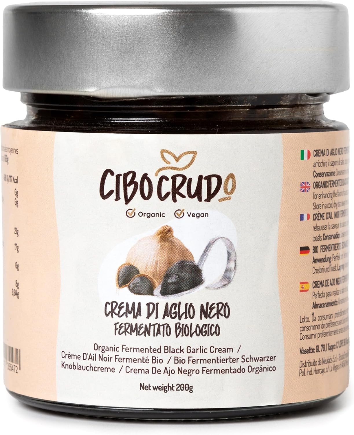 Crema di Aglio Nero Fermentato Biologico - 200g. Qualità Premium da Aglio Fresco. Aglio Bio Ricco di Sali Minerali, Energizzante e Antiossidante.
