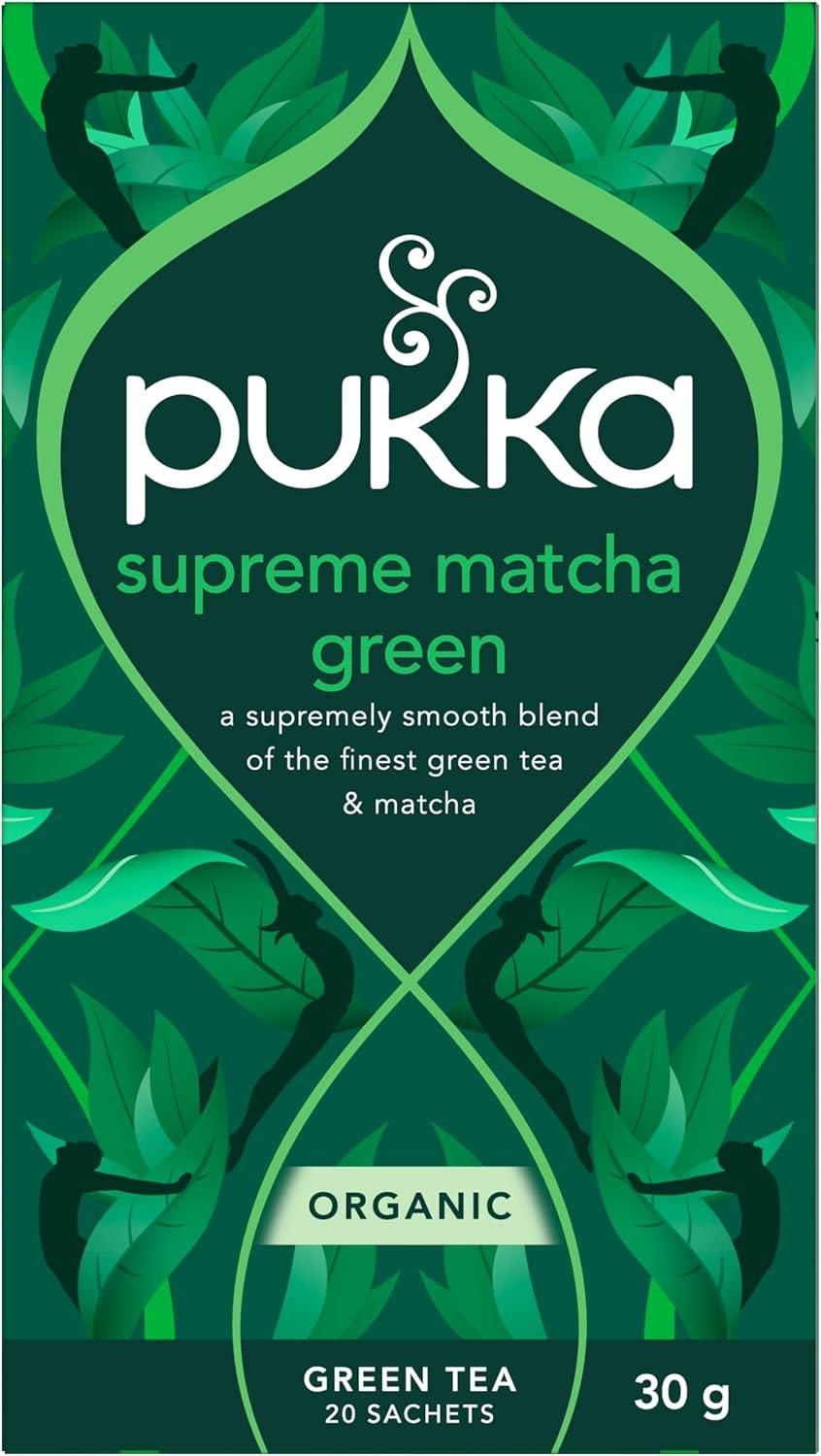 Pukka Tè, Supreme Matcha Green, Thé Verde Biologico, Foglia Intera e Polvere di Thé Matcha, Senza Caffeina, Ingredienti Selezionati in Modo Etico, Per Essere al Meglio, 20 Filtri