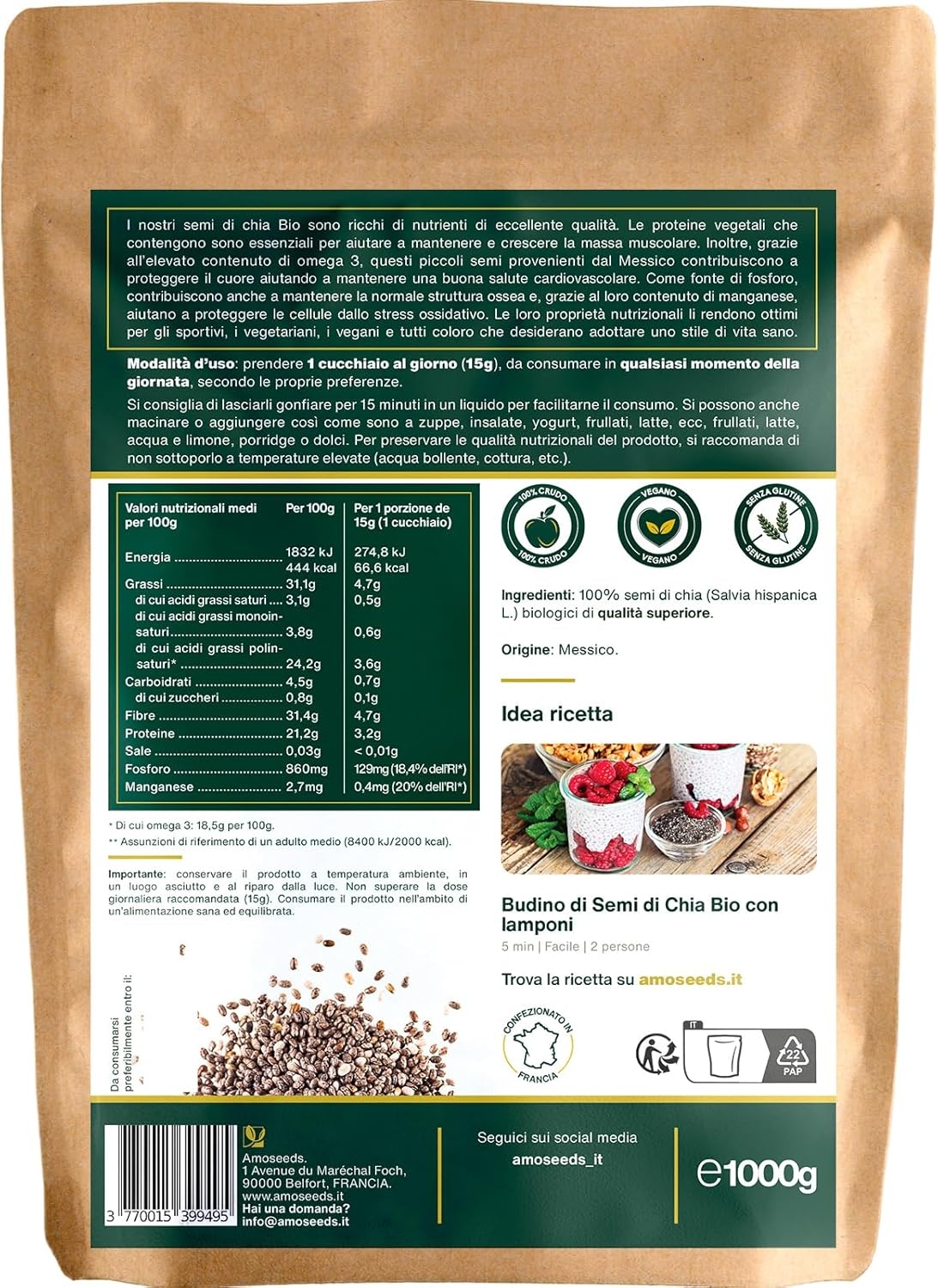 Semi di Chia Bio 1KG | Proteine, Salute Cardiovascolare | 100% Biologici, Senza Glutine, Qualità Superiore - immagine 2