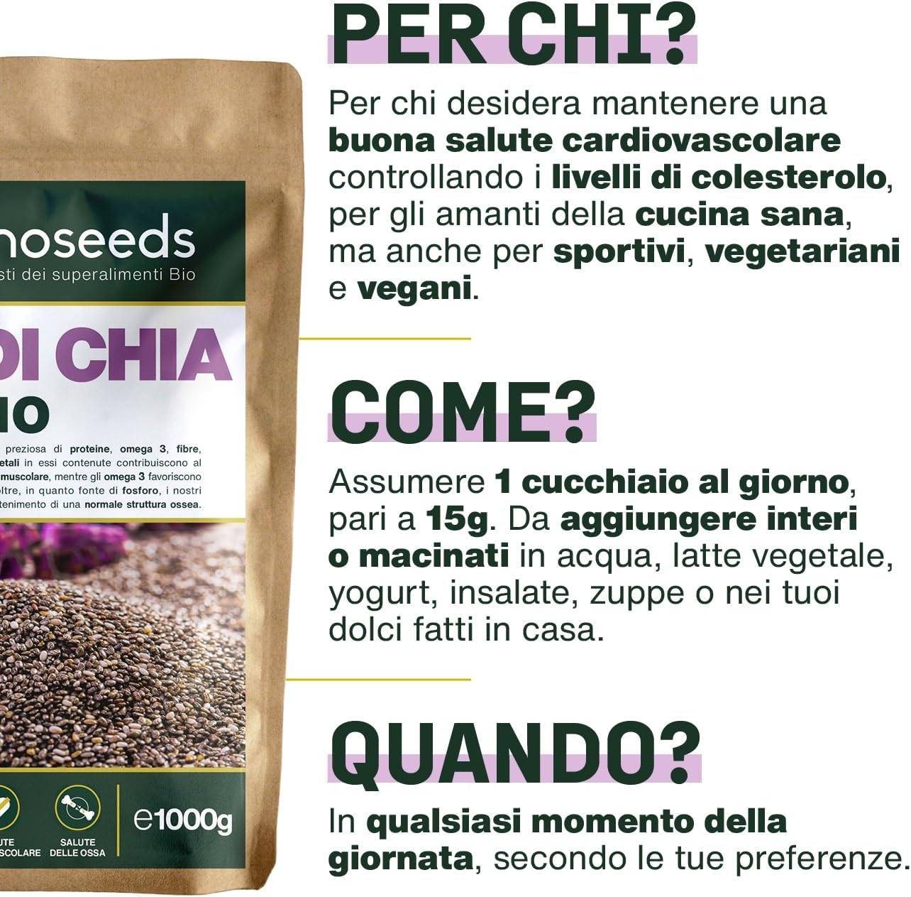 Semi di Chia Bio 1KG | Proteine, Salute Cardiovascolare | 100% Biologici, Senza Glutine, Qualità Superiore - immagine 5