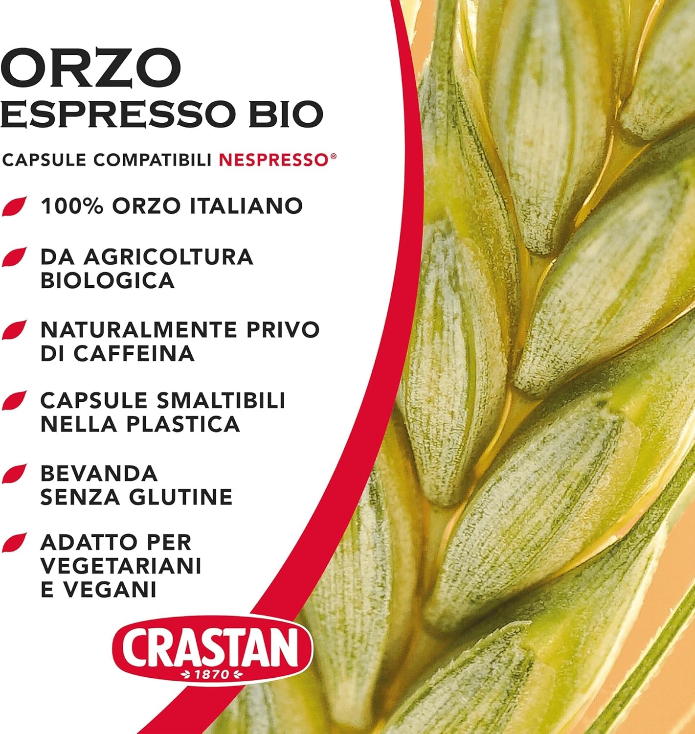 CRASTAN 1870 - Capsule compatibili Nespresso - Orzo Biologico - 6 Box da 15 Capsule - Totale 90 Capsule - Naturalmente Privo di Caffeina - 100% Made in Italy - immagine 3