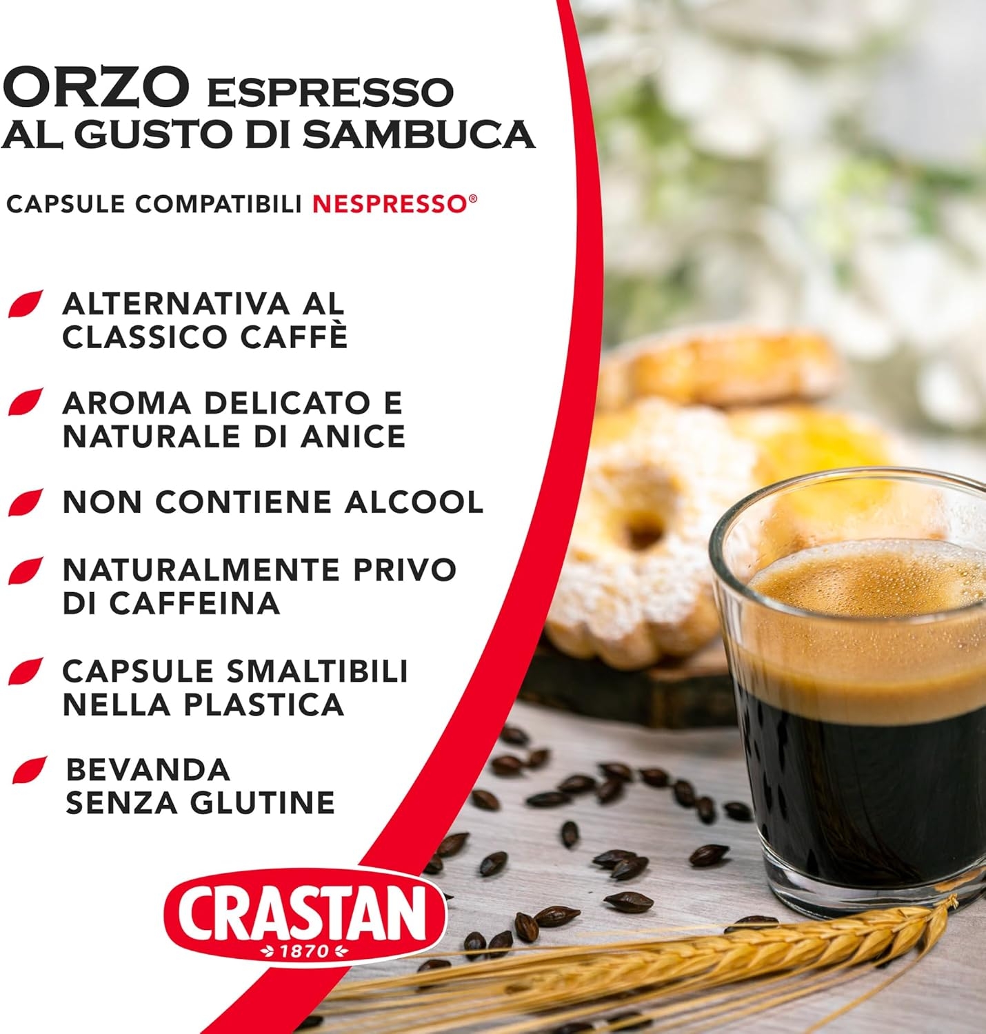 CRASTAN 1870 - Capsule compatibili Nespresso - Orzo Biologico - 6 Box da 15 Capsule - Totale 90 Capsule - Naturalmente Privo di Caffeina - 100% Made in Italy - immagine 15