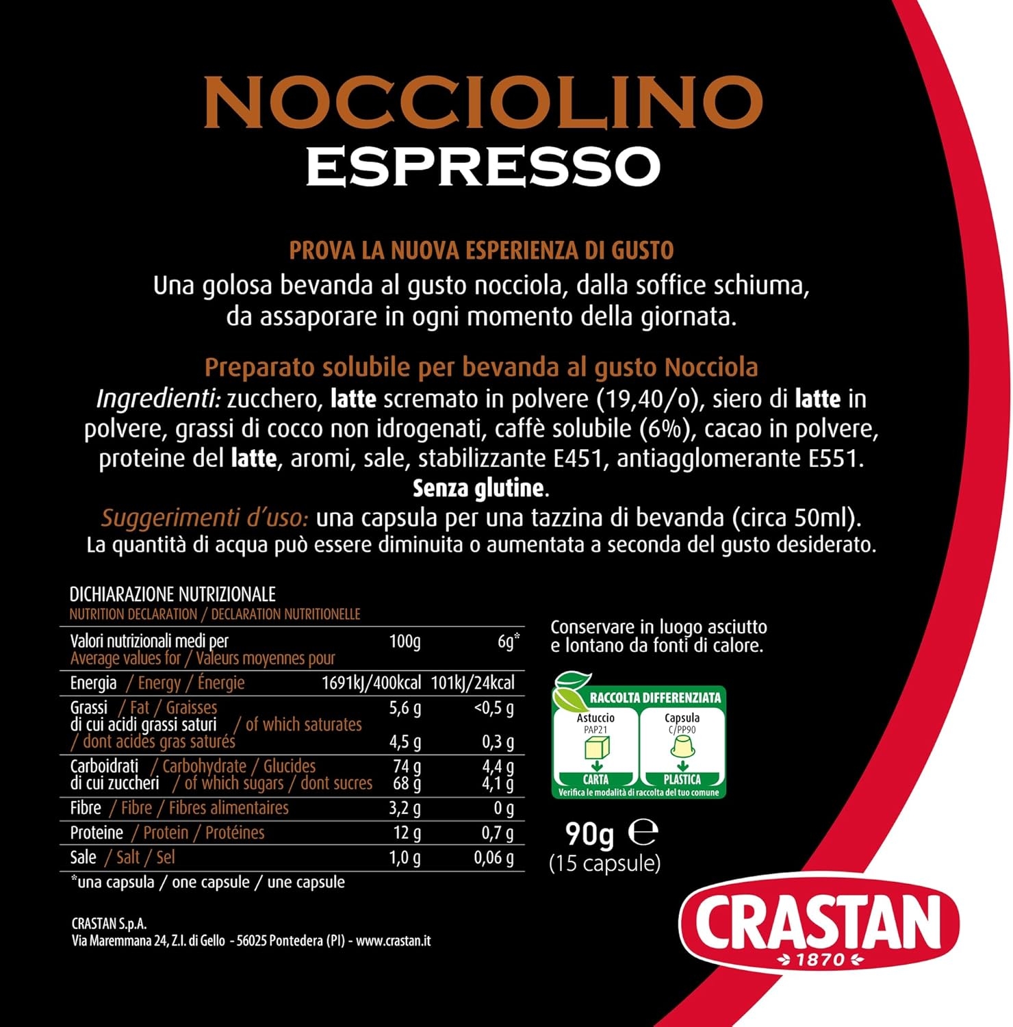 CRASTAN 1870 - Capsule compatibili Nespresso - Orzo Biologico - 6 Box da 15 Capsule - Totale 90 Capsule - Naturalmente Privo di Caffeina - 100% Made in Italy - immagine 26
