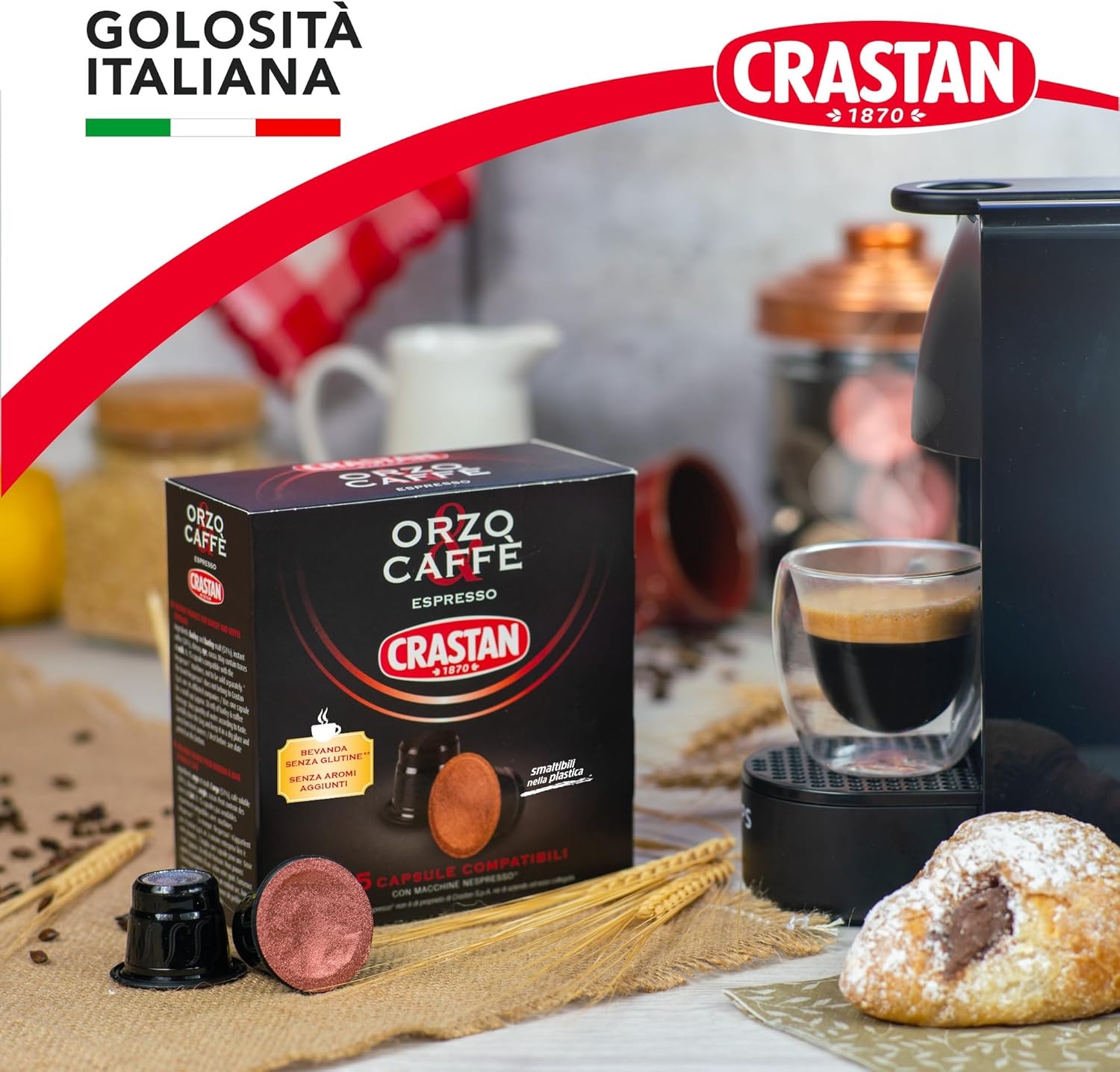 CRASTAN 1870 - Capsule compatibili Nespresso - Orzo Biologico - 6 Box da 15 Capsule - Totale 90 Capsule - Naturalmente Privo di Caffeina - 100% Made in Italy - immagine 35