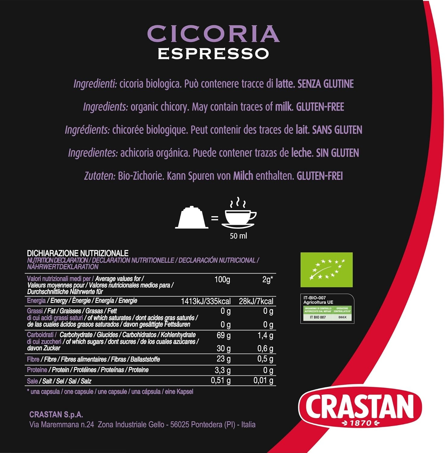 CRASTAN 1870 - Capsule compatibili Nespresso - Orzo Biologico - 6 Box da 15 Capsule - Totale 90 Capsule - Naturalmente Privo di Caffeina - 100% Made in Italy - immagine 38