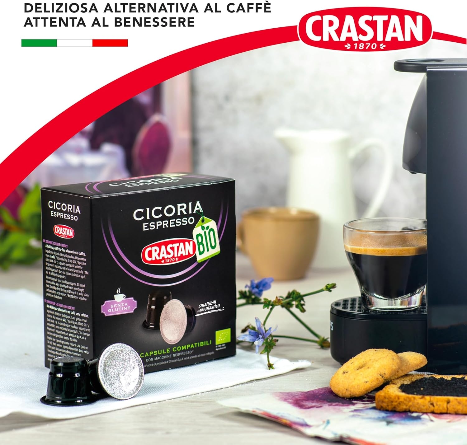 CRASTAN 1870 - Capsule compatibili Nespresso - Orzo Biologico - 6 Box da 15 Capsule - Totale 90 Capsule - Naturalmente Privo di Caffeina - 100% Made in Italy - immagine 41