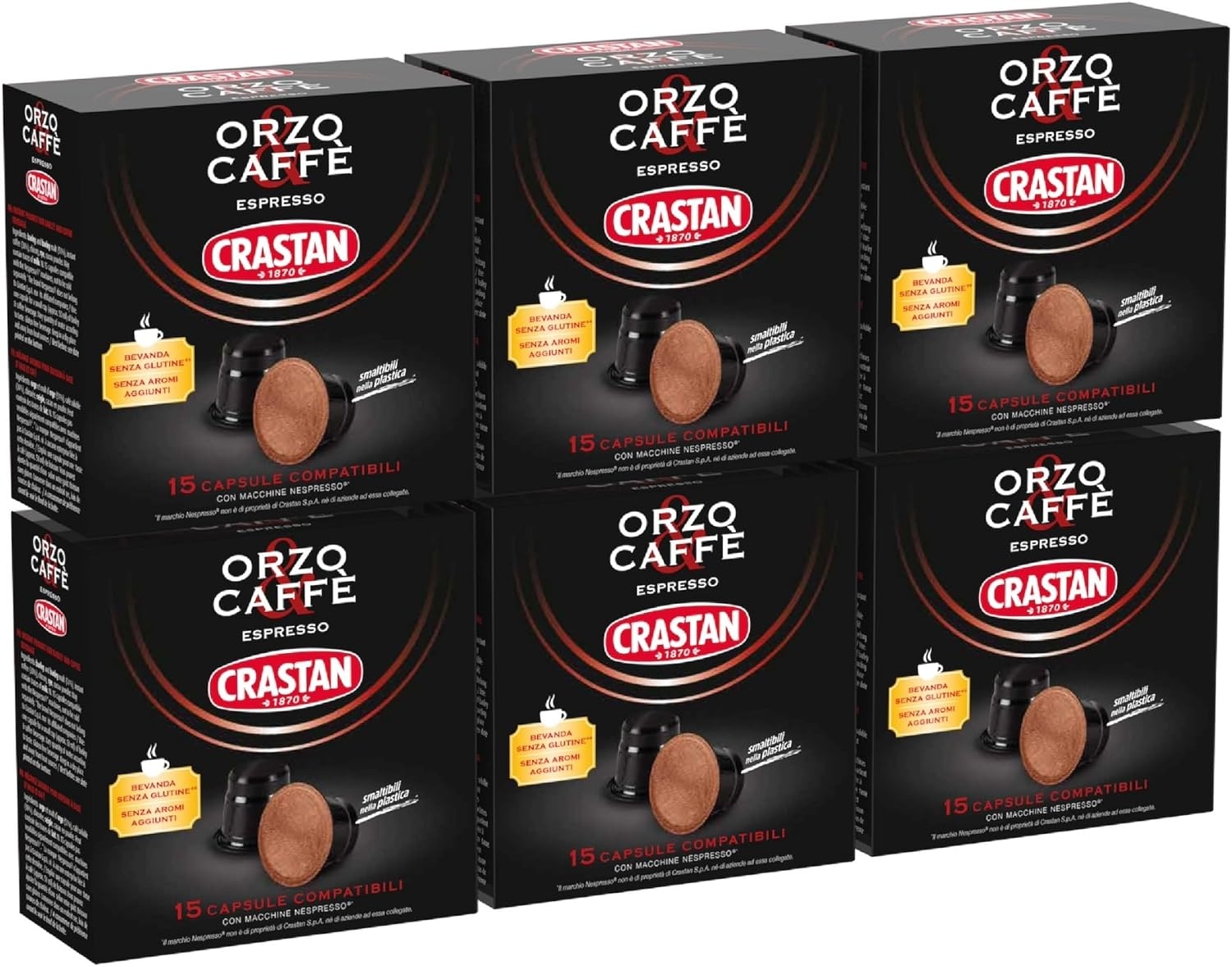CRASTAN 1870 - Capsule compatibili Nespresso - Orzo Biologico - 6 Box da 15 Capsule - Totale 90 Capsule - Naturalmente Privo di Caffeina - 100% Made in Italy - immagine 44