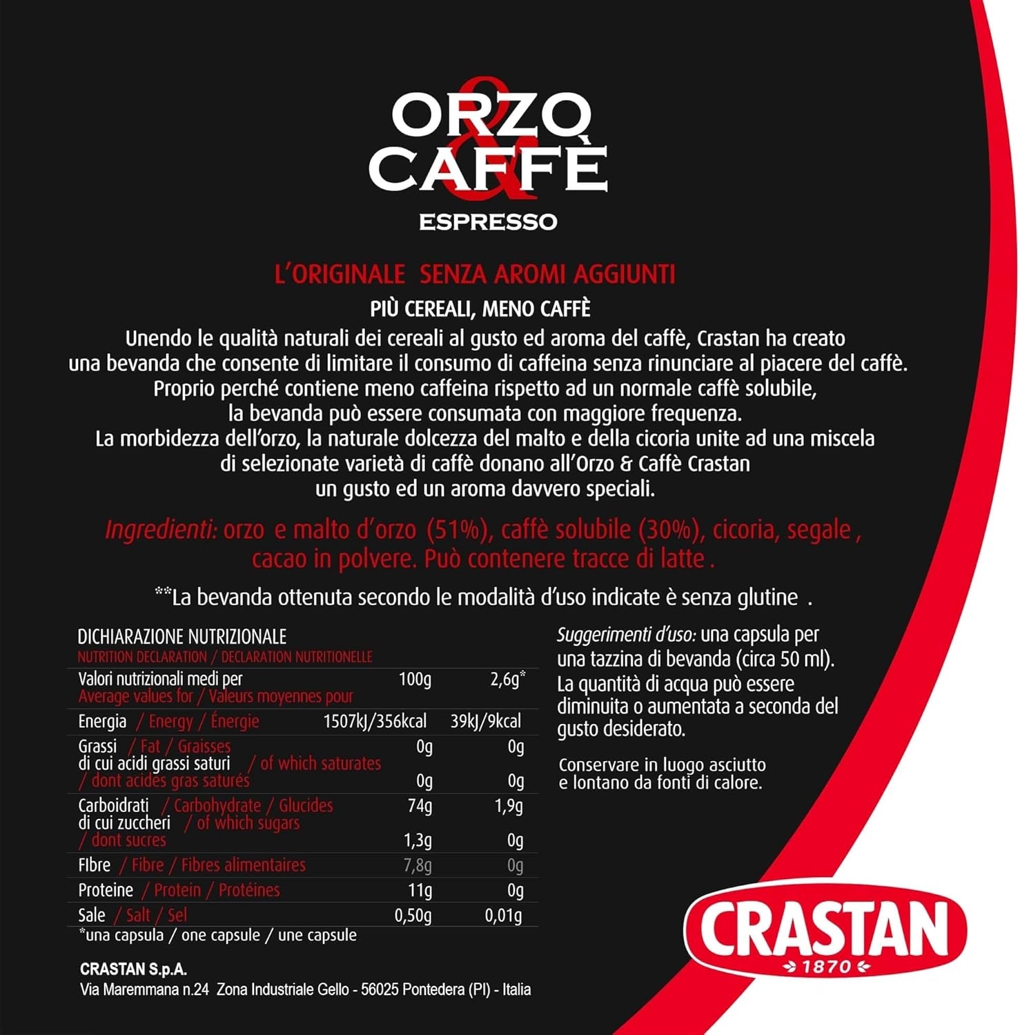 CRASTAN 1870 - Capsule compatibili Nespresso - Orzo Biologico - 6 Box da 15 Capsule - Totale 90 Capsule - Naturalmente Privo di Caffeina - 100% Made in Italy - immagine 45