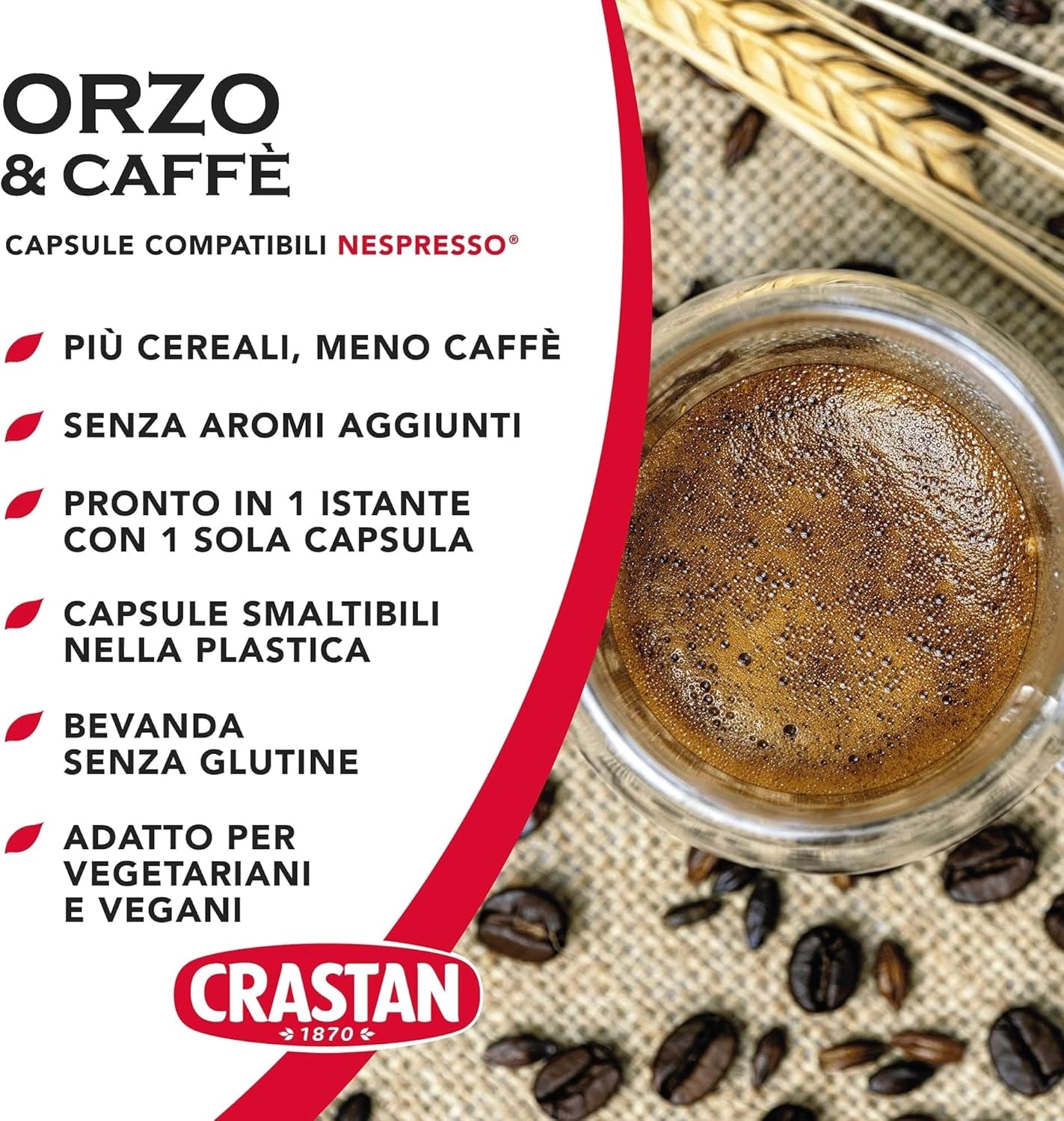 CRASTAN 1870 - Capsule compatibili Nespresso - Orzo Biologico - 6 Box da 15 Capsule - Totale 90 Capsule - Naturalmente Privo di Caffeina - 100% Made in Italy - immagine 46