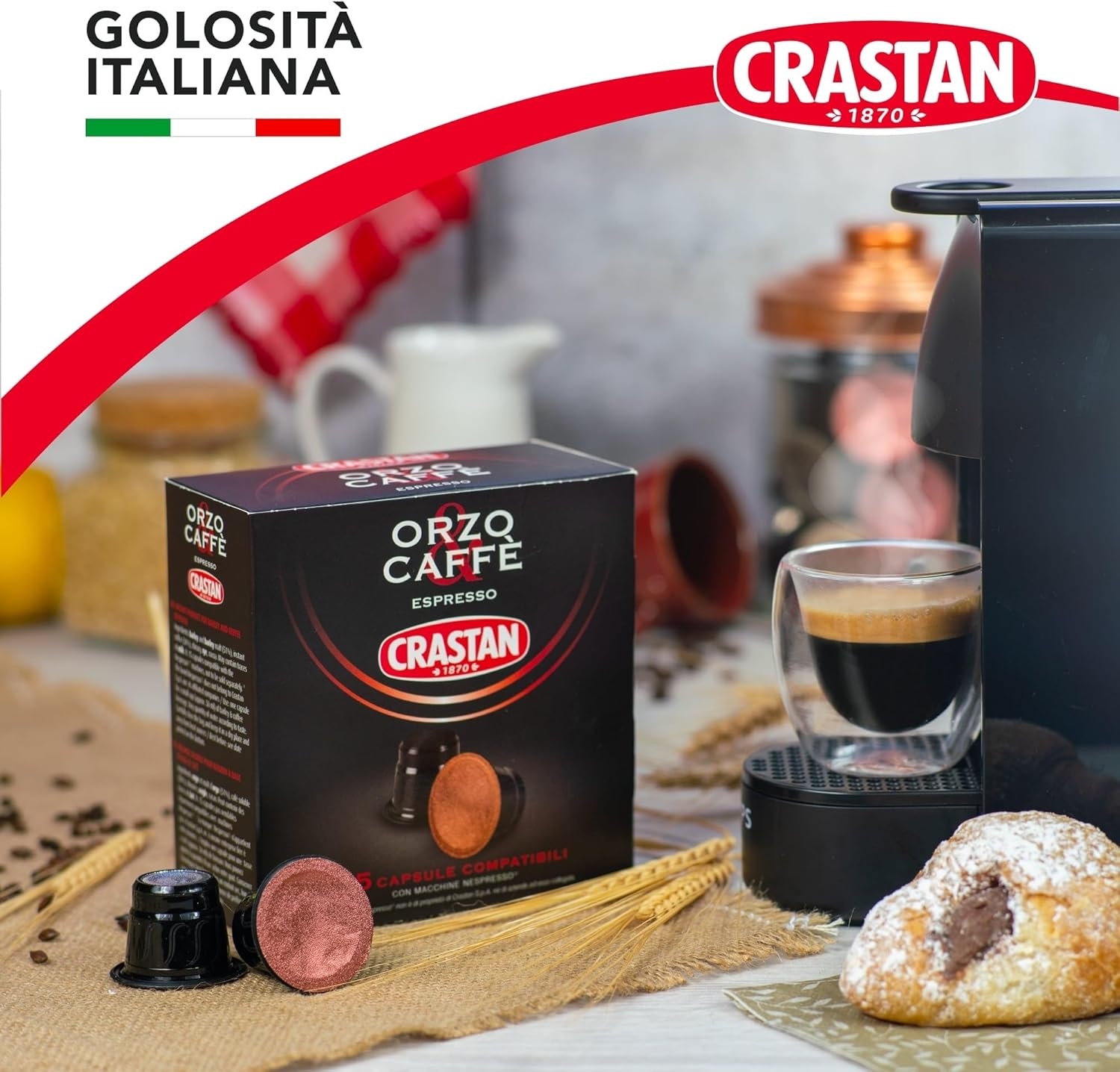 CRASTAN 1870 - Capsule compatibili Nespresso - Orzo Biologico - 6 Box da 15 Capsule - Totale 90 Capsule - Naturalmente Privo di Caffeina - 100% Made in Italy - immagine 48