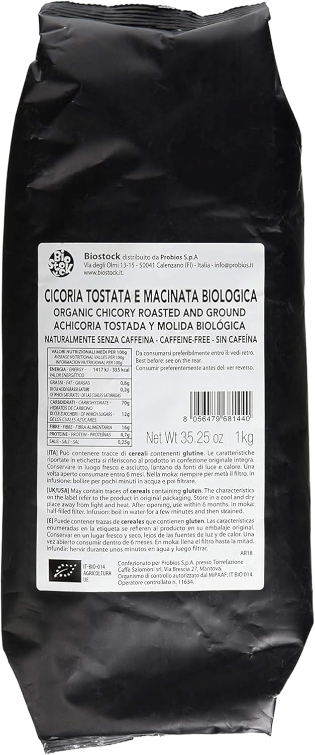 Probios Cicoria Per Moka Biologica Tostata e Macinata – Pura Naturale & Senza Caffeina - Cicoria Altamente Solubile Bio - 1Kg