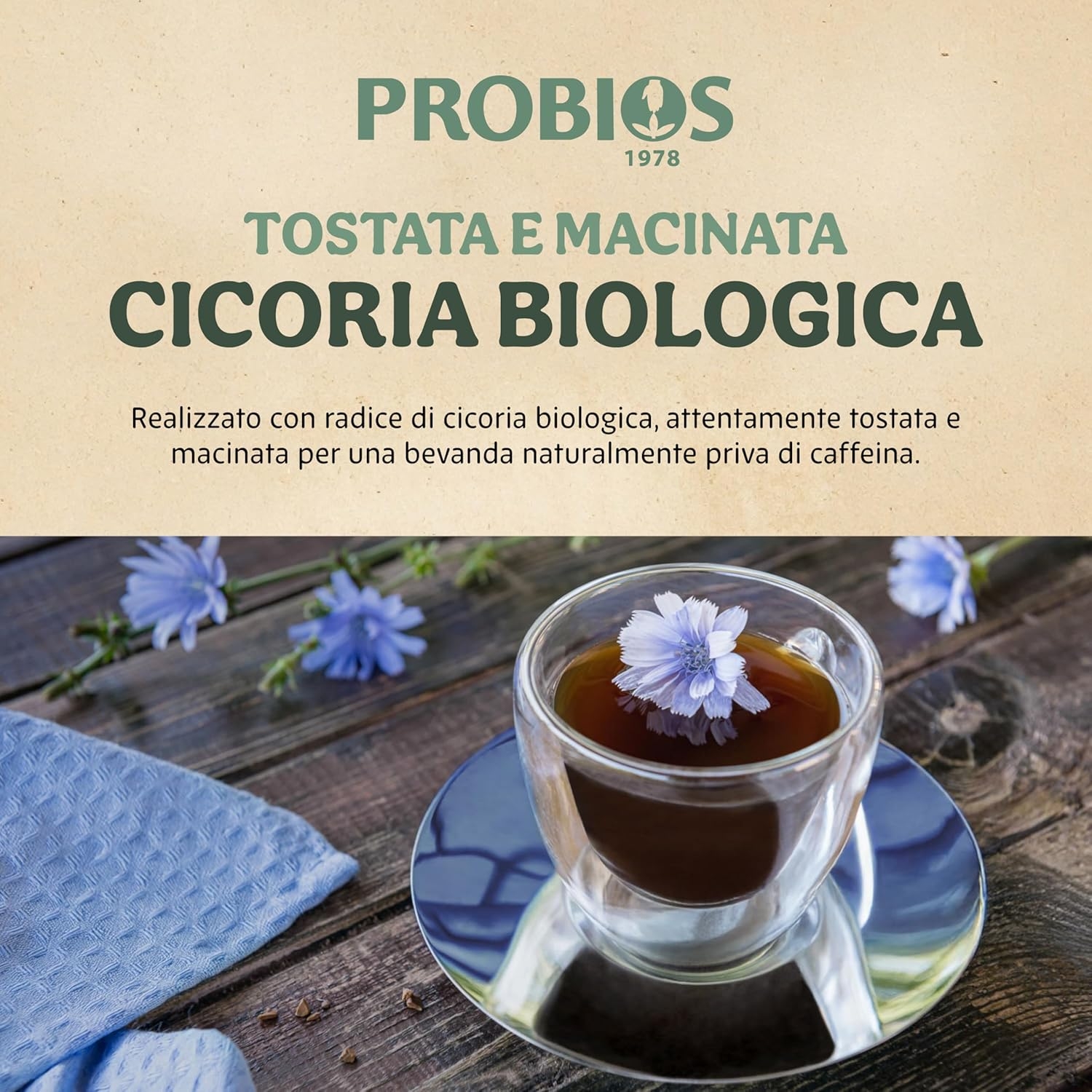 Probios Cicoria Per Moka Biologica Tostata e Macinata – Pura Naturale & Senza Caffeina - Cicoria Altamente Solubile Bio - 1Kg - immagine 2