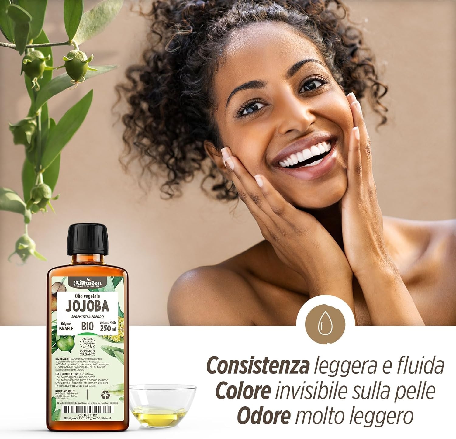 Olio di Jojoba Puro Biologico 250 ml - 100% Puro, Naturale, Pressato a Freddo - Biologico certificato da Ecocert - immagine 5