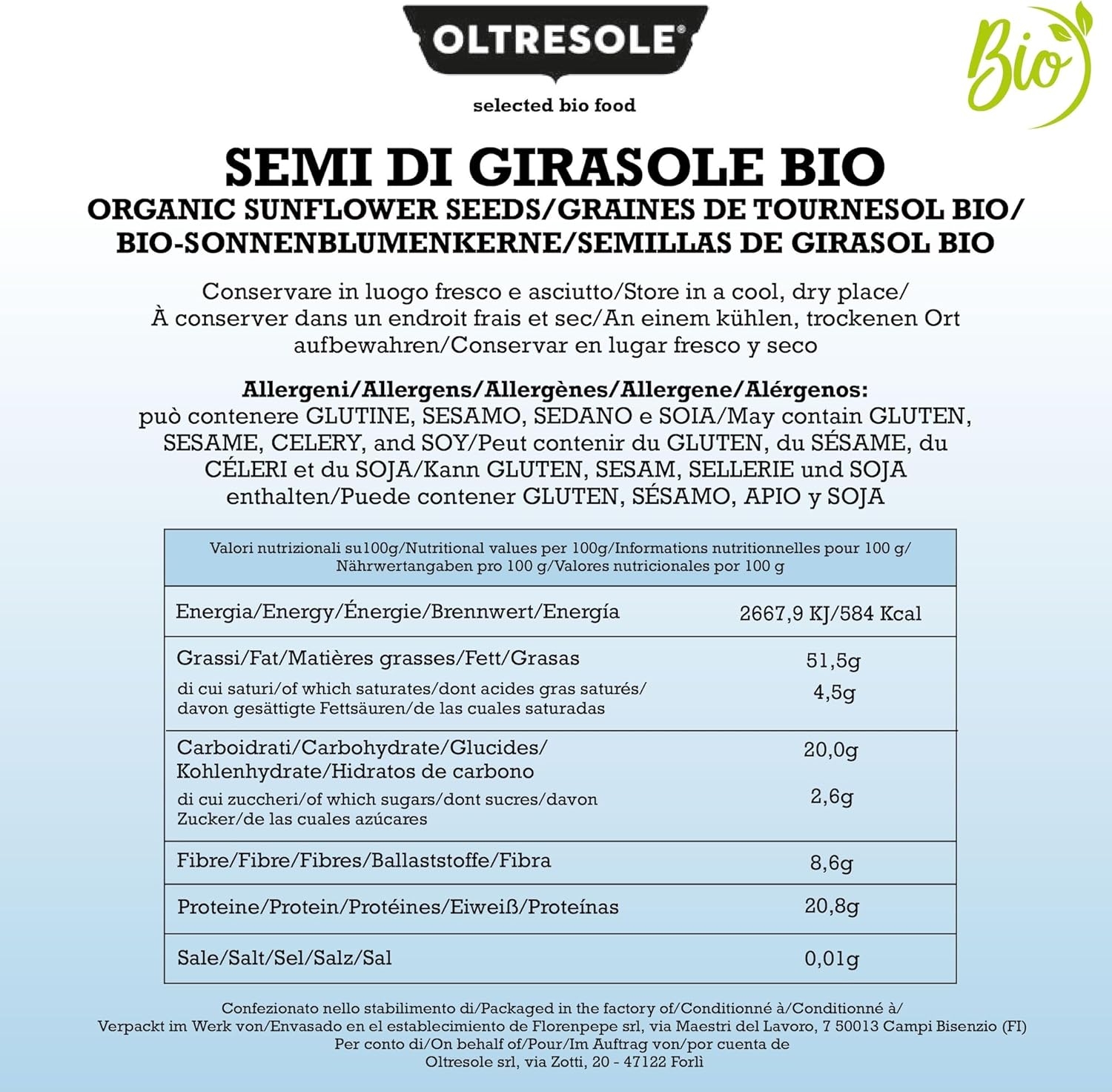 Oltresole, Semi di Girasole Decorticati Biologici 1 Kg, Semi Oleosi Bio Crudi, Sgusciati, Non Tostati e Non Salati, Ricchi di Fibre e Nutrienti, Confezione Ideale per Famiglie - immagine 2