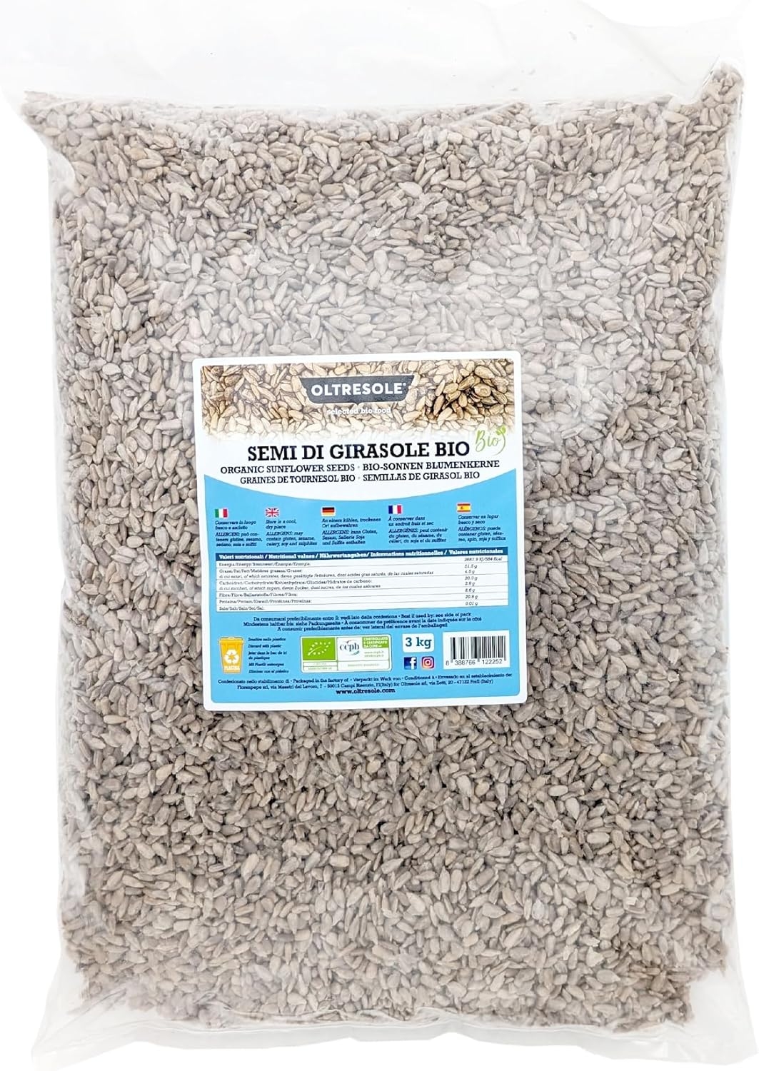 Oltresole, Semi di Girasole Decorticati Biologici 1 Kg, Semi Oleosi Bio Crudi, Sgusciati, Non Tostati e Non Salati, Ricchi di Fibre e Nutrienti, Confezione Ideale per Famiglie - immagine 8