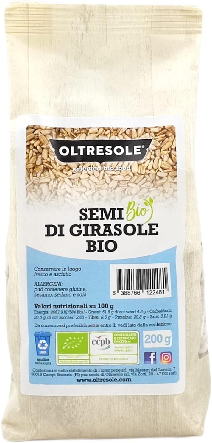 Oltresole, Semi di Girasole Decorticati Biologici 1 Kg, Semi Oleosi Bio Crudi, Sgusciati, Non Tostati e Non Salati, Ricchi di Fibre e Nutrienti, Confezione Ideale per Famiglie - immagine 11