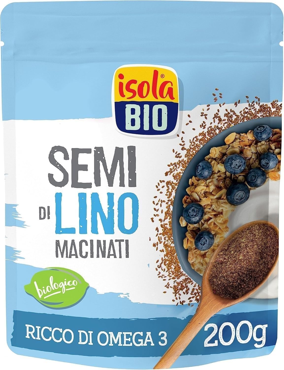 ISOLA BIO Semi di Lino Macinati Biologico, Superfood Fonte di Fibre e Ricco di Omega-3 e Magnesio, Senza Glutine, Senza Zuccheri Aggiunti, per Vegetariani e Vegani, Confezione 200g