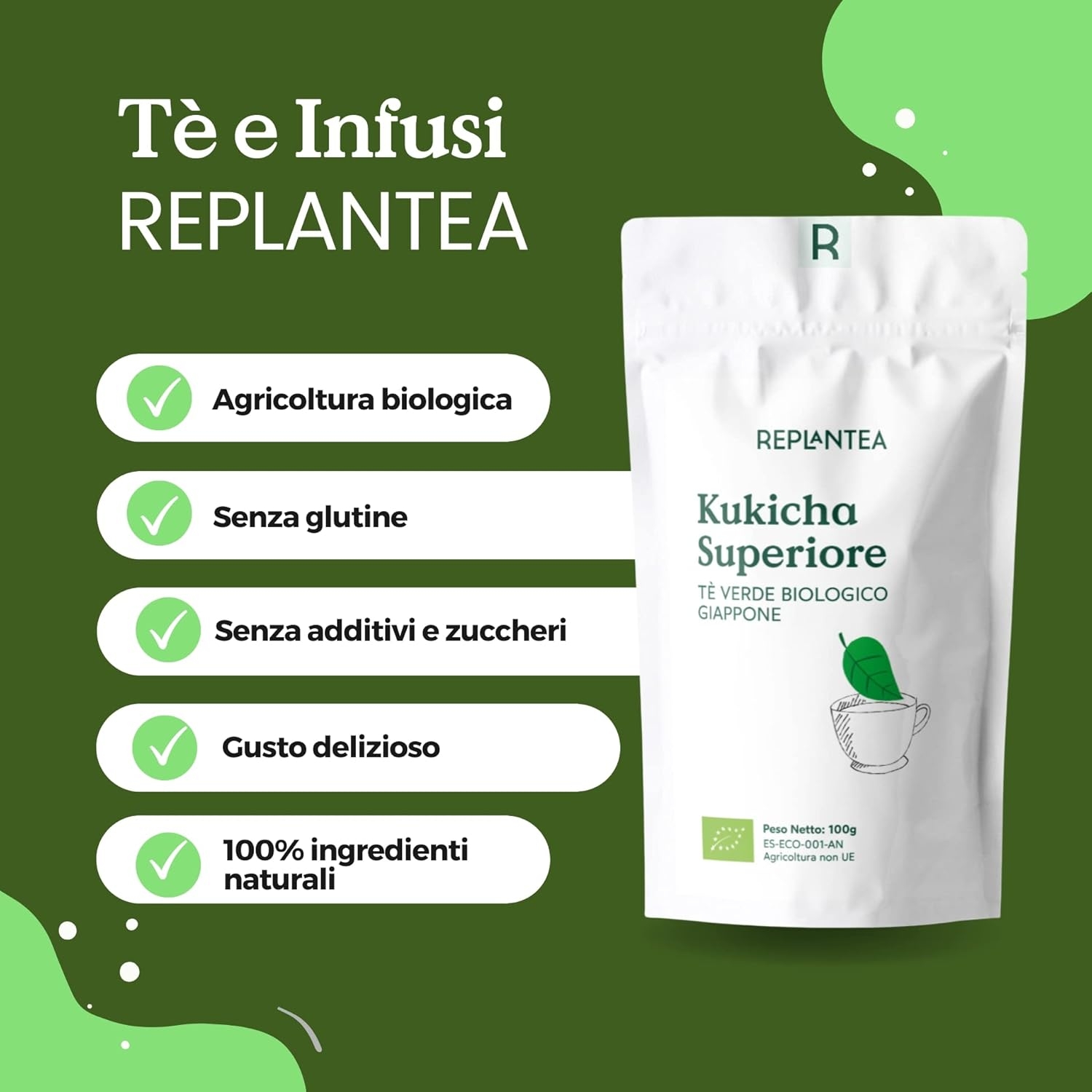 TE KUKICHA BIO 100g (50 Tazas) | Tè Verde Giapponese Kukicha Biologico REPLANTEA® - immagine 5
