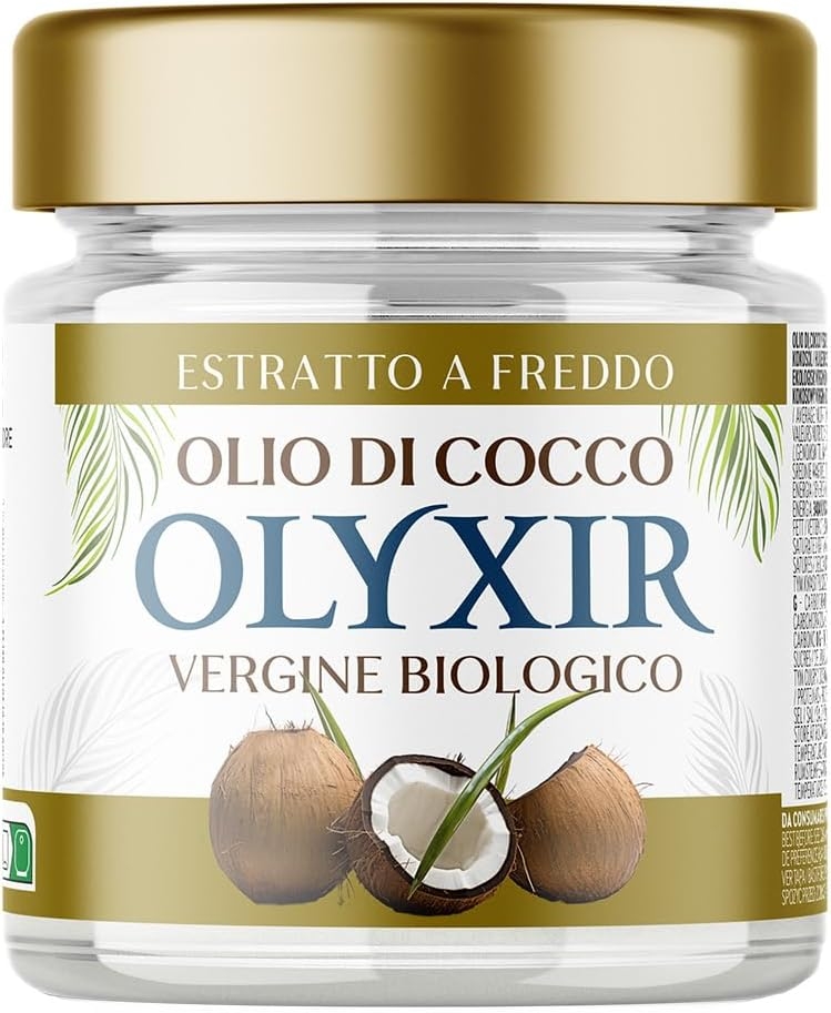 OLYXIR - Olio di Cocco Biologico Spremuto a Freddo | 200ml | Struccante Viso e Occhi | Idratante per Corpo e Capelli | Puro & Naturale Alimentare, Cosmetico | Crema Pre e Dopo Barba Uomo, by BENVOLIO