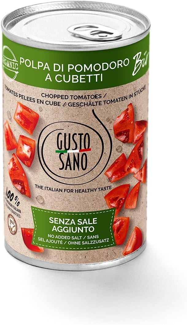 GUSTO SANO POLPA DI POMODORO BIOLOGICO. Polpa per salsa pomodoro 6 Pacchi X 400 Gr: 2,4 KG. Polpa pomodoro BIO per sugo pomodoro 100% italiana, 100% Made in Italy