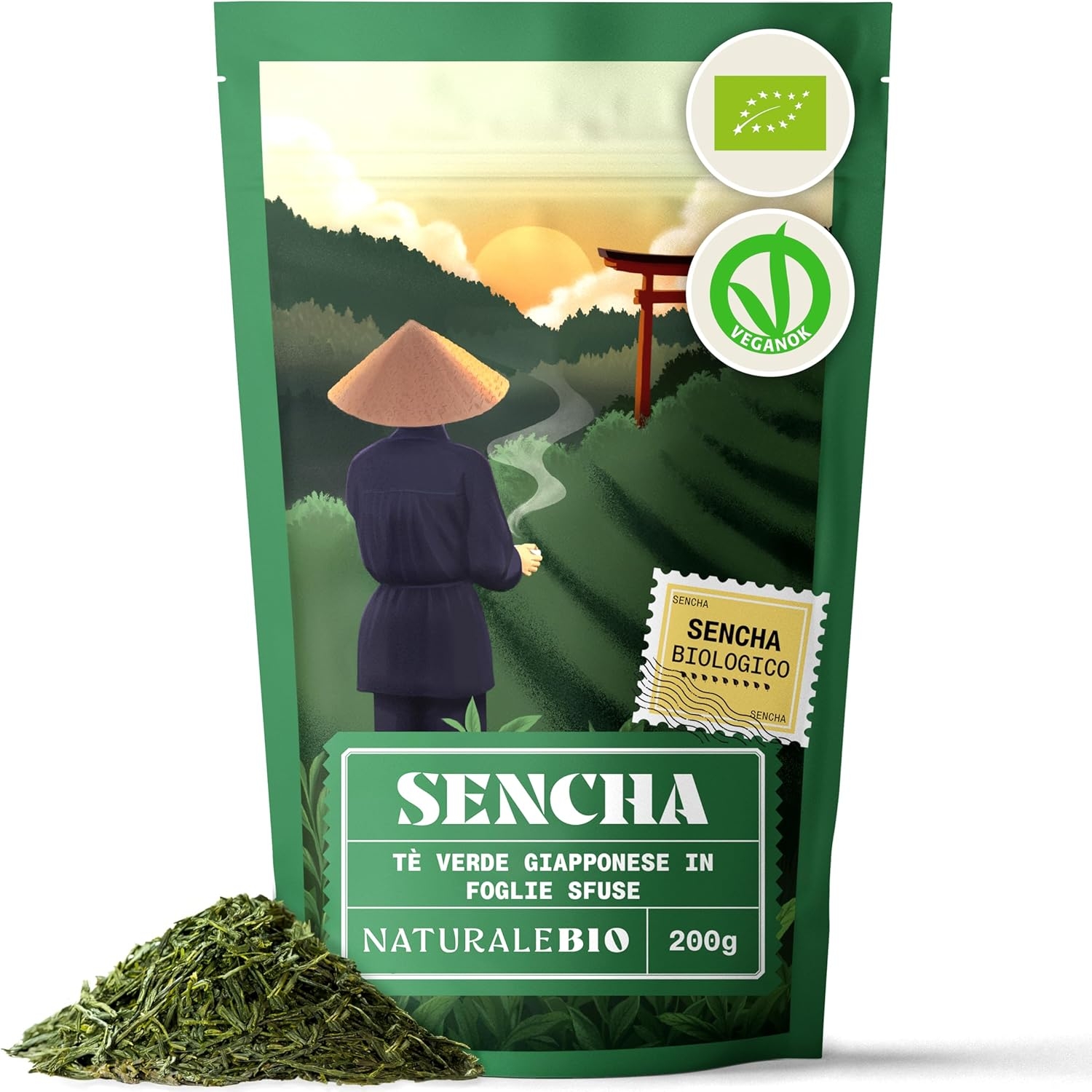 NaturaleBio Tè verde Sencha Giapponese Biologico - Upper Grade - da 200g. Bio, Naturale e Puro, Thè verde in foglie di primo raccolto coltivato in Giappone.