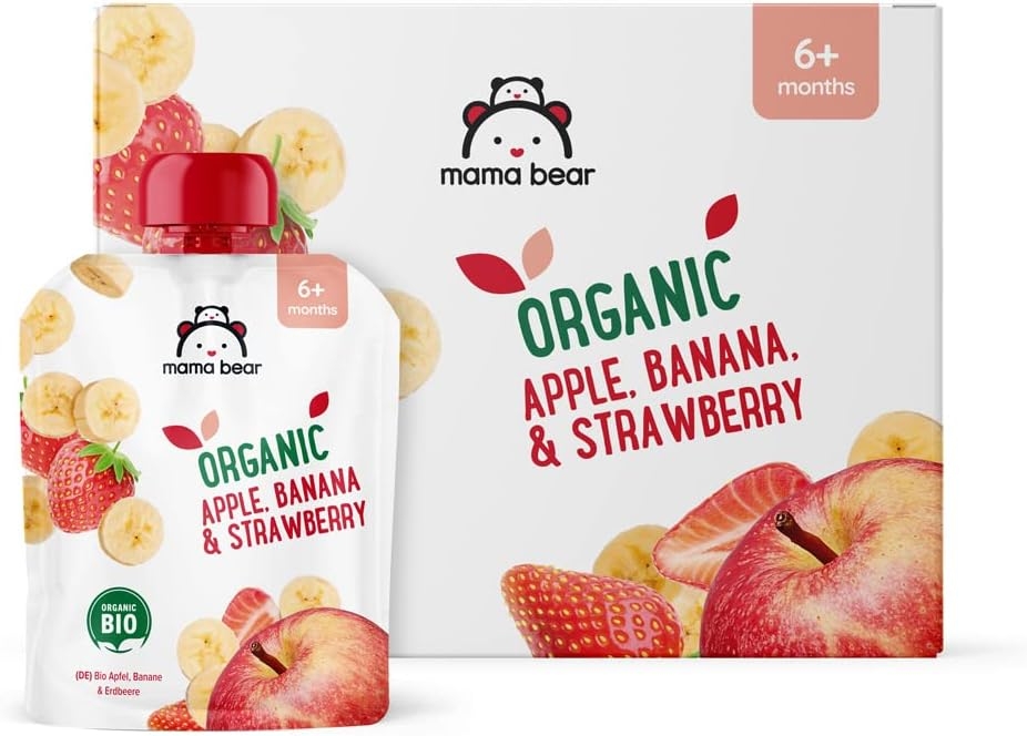 Marchio Amazon - Mama Bear Pouch Purea di mela, banana e fragola biologica, vegetariano, 90g, Confezione da 6 - immagine 4