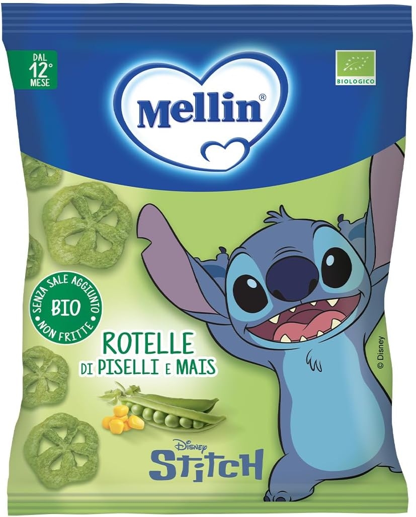 Mellin - Rotelle di Piselli e Mais - Snack Biologico per Bambini dal 12° Mese Compiuto - 6 Confezioni da 20 grammi (Totale 120gr) - immagine 3