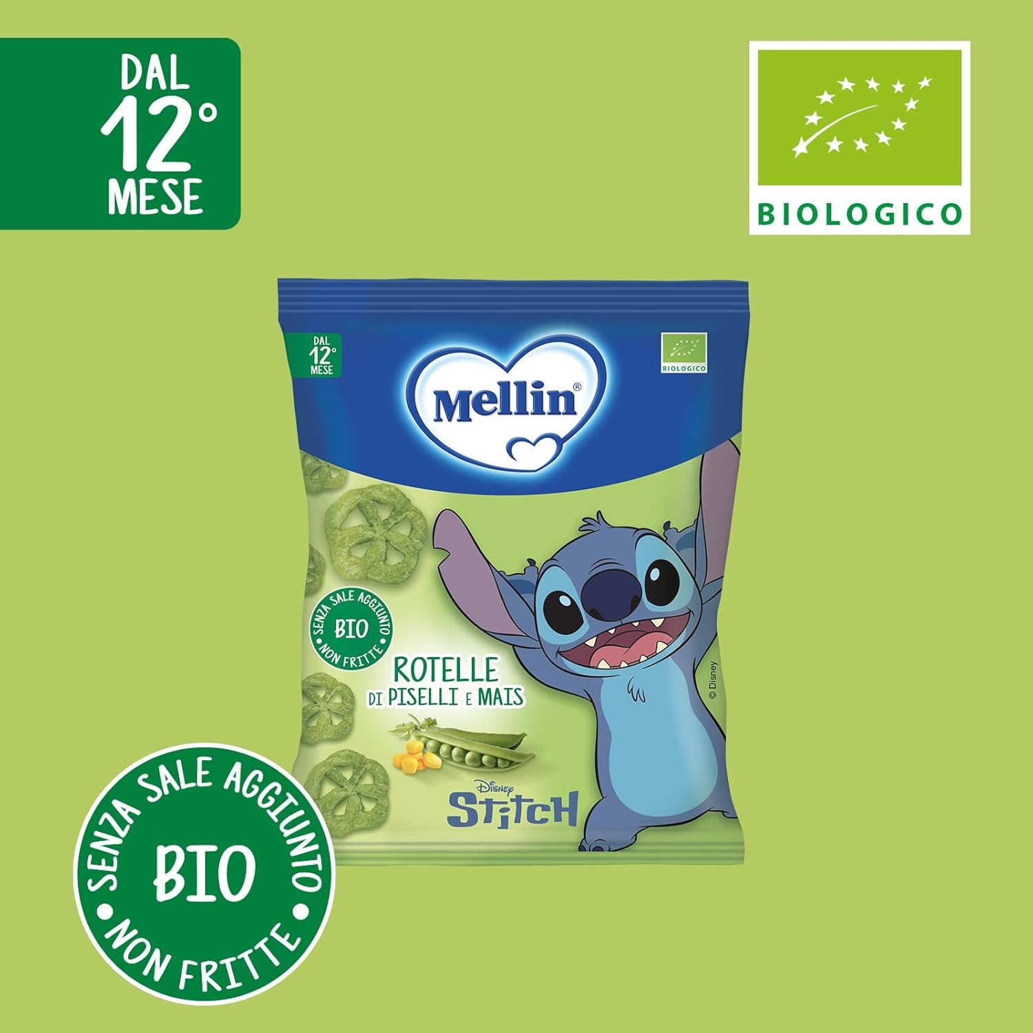 Mellin - Rotelle di Piselli e Mais - Snack Biologico per Bambini dal 12° Mese Compiuto - 6 Confezioni da 20 grammi (Totale 120gr) - immagine 4