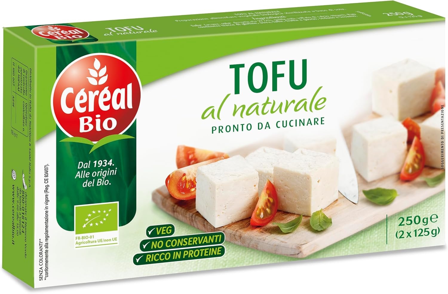 Céréal Bio Tofu Nature Bio al naturale, senza conservanti, ricco in proteine, 2 confezioni da 125g