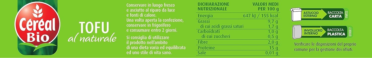 Céréal Bio Tofu Nature Bio al naturale, senza conservanti, ricco in proteine, 2 confezioni da 125g - immagine 2