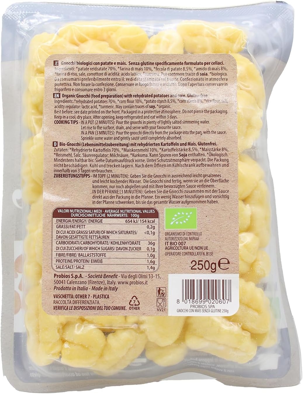 Probios Gnocchi al Mais - Gnocchi senza glutine Biologici - Miscela Mais & Patate Non OGM - 250 g - immagine 2