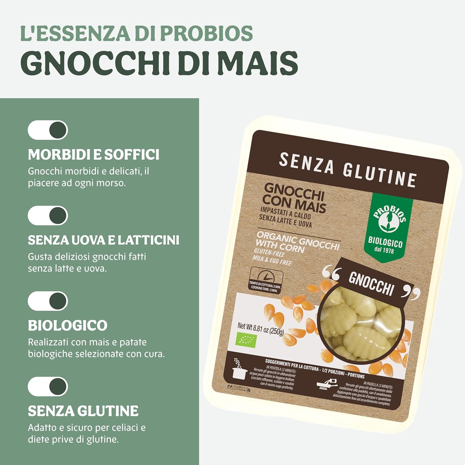 Probios Gnocchi al Mais - Gnocchi senza glutine Biologici - Miscela Mais & Patate Non OGM - 250 g - immagine 4
