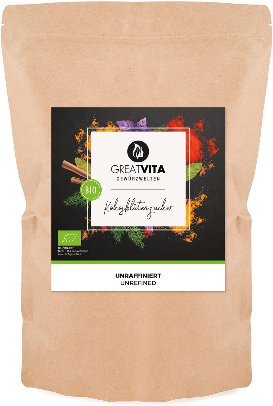 MeaVita biologico di fiori di cocco MeaVita, non raffinato, 1 confezione (1x 1000g) in un sacchetto (l'imballaggio può variare)