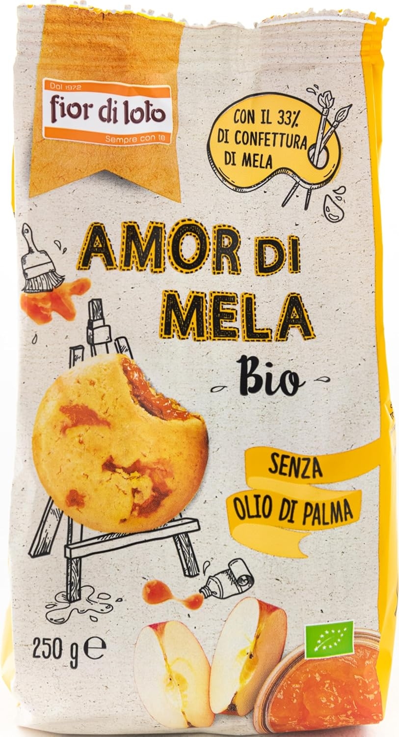 Fior di loto Biscotti biologici Apple Love - Arricchiti con marmellata di mele - Biscotti senza olio di palma - 250 g