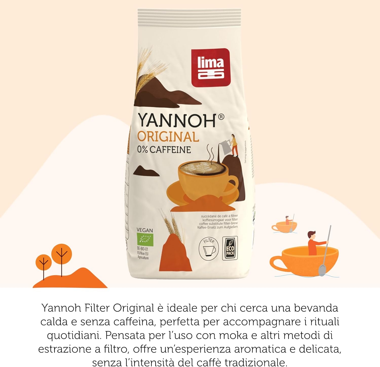 Lima Yannoh Filtro Originale per Moka Biologica - Senza Caffeina Yannoh Originale - Biologico e Adatto ai Vegani - 500g - immagine 3