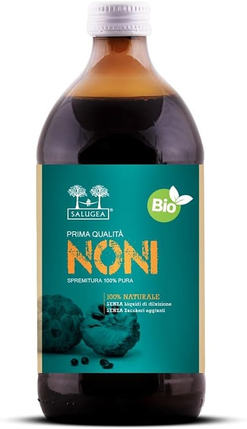 Salugea SUCCO DI NONI BIO - 100% Puro e Naturale - Integratore tonico energizzante - 500 ml - Noni biologico (Morinda citrifolia L.) succo del frutto 100% puro, aumenta l'energia