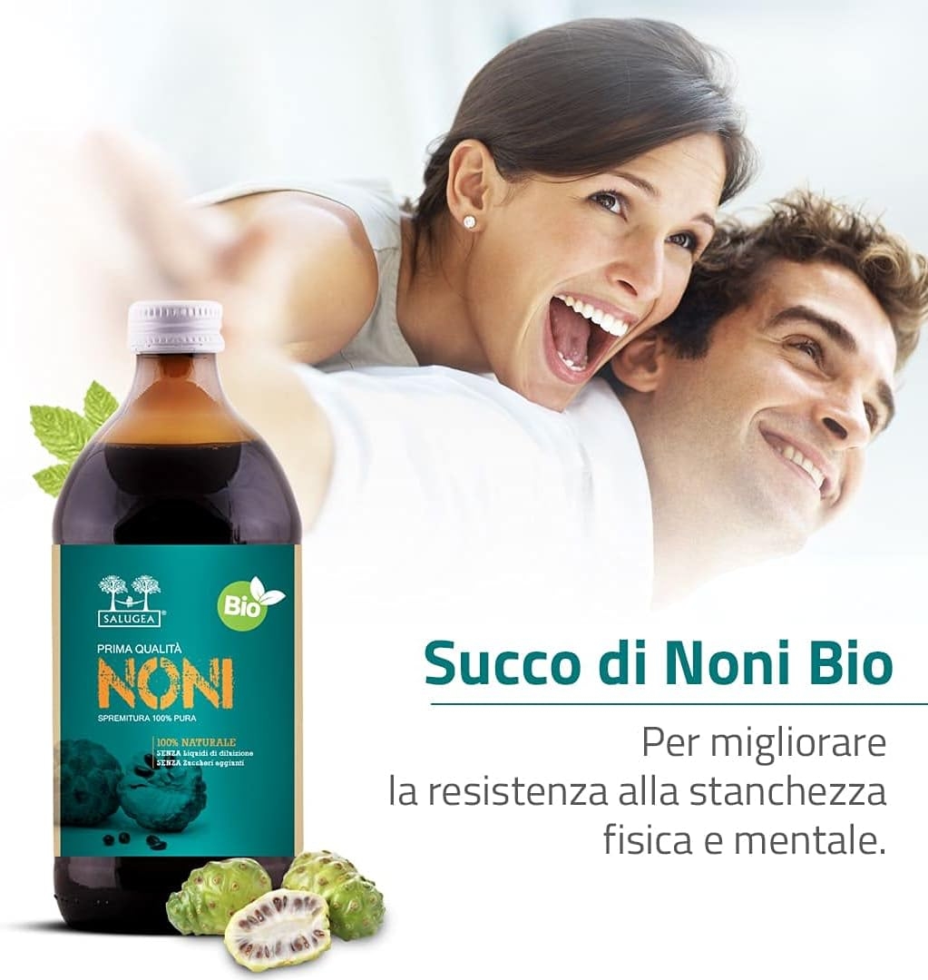 Salugea SUCCO DI NONI BIO - 100% Puro e Naturale - Integratore tonico energizzante - 500 ml - Noni biologico (Morinda citrifolia L.) succo del frutto 100% puro, aumenta l'energia - immagine 3