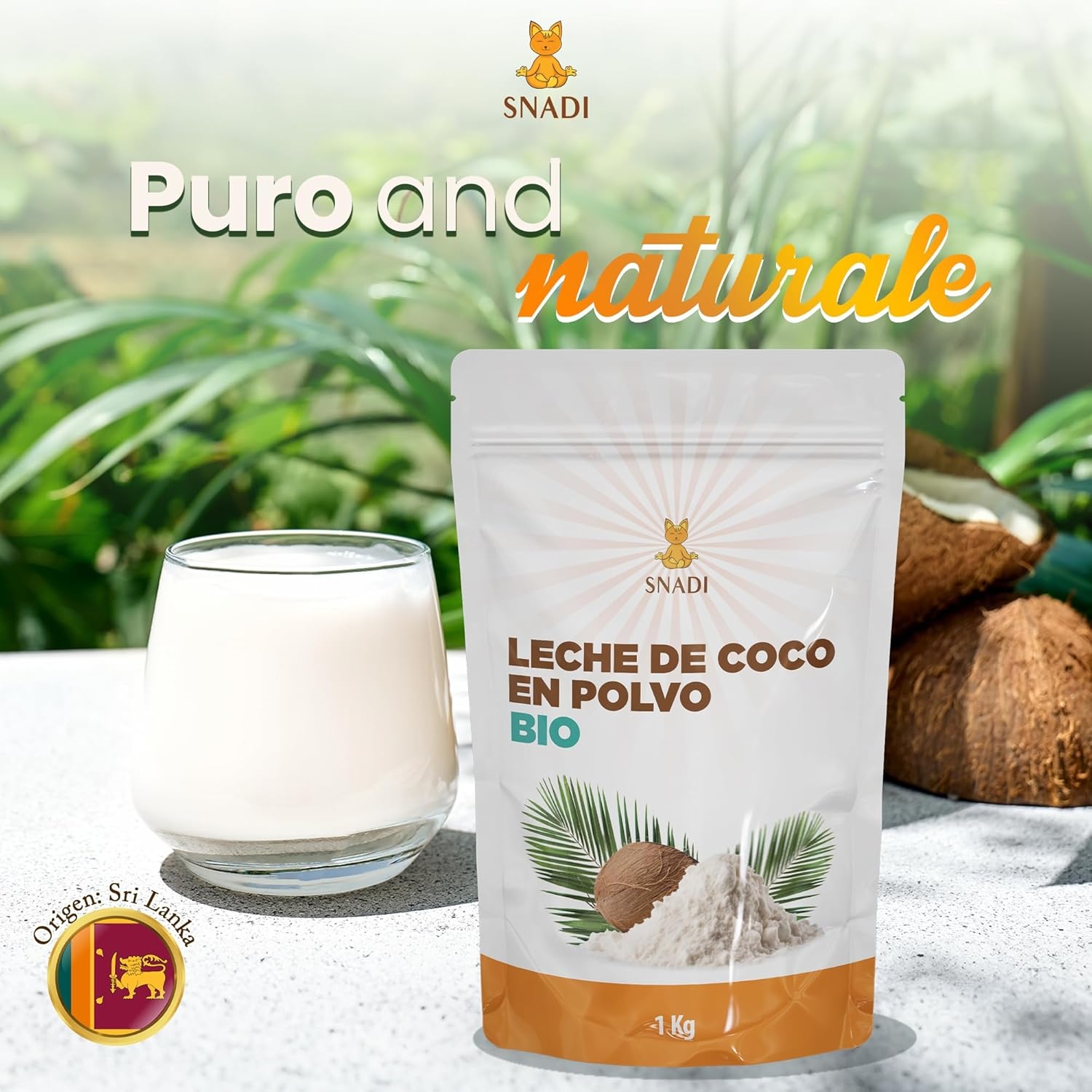Snadi - Latte di Cocco in Polvere BIO dallo Sri Lanka - 1KG - 100% Naturale e Biologico - Confezionato in Sacchetto di Plastica Riciclabile - Senza Additivi né Conservanti - Ideale per Frullati - immagine 2