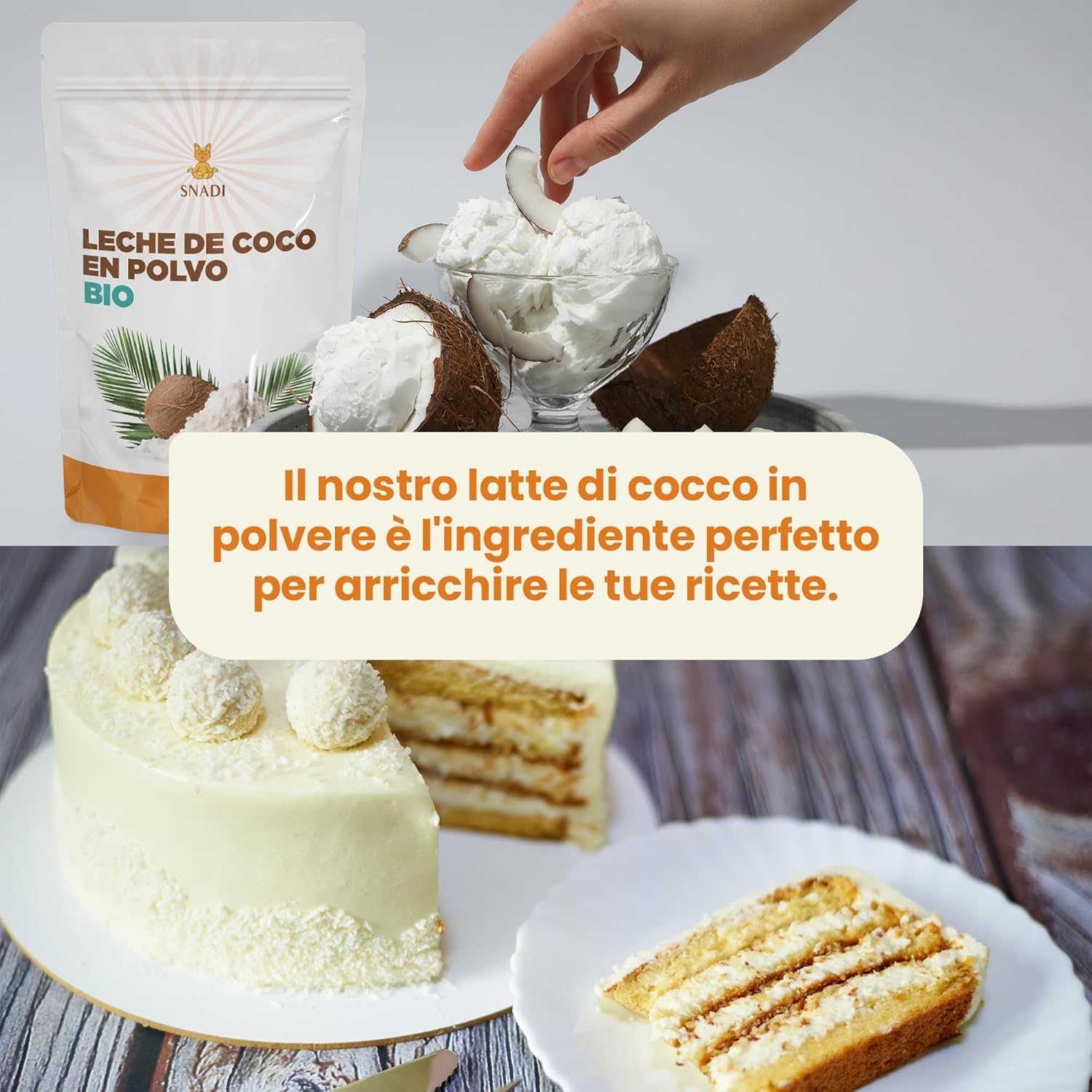 Snadi - Latte di Cocco in Polvere BIO dallo Sri Lanka - 1KG - 100% Naturale e Biologico - Confezionato in Sacchetto di Plastica Riciclabile - Senza Additivi né Conservanti - Ideale per Frullati - immagine 5