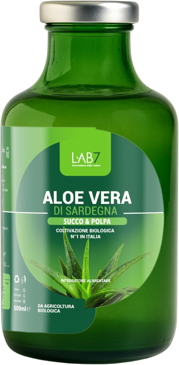 Succo di Aloe Vera 100% di Sardegna – Con Polpa – Non Pastorizzato e Non Filtrato – Detox Naturale, Digestione, Benessere – 500ml – Lab7