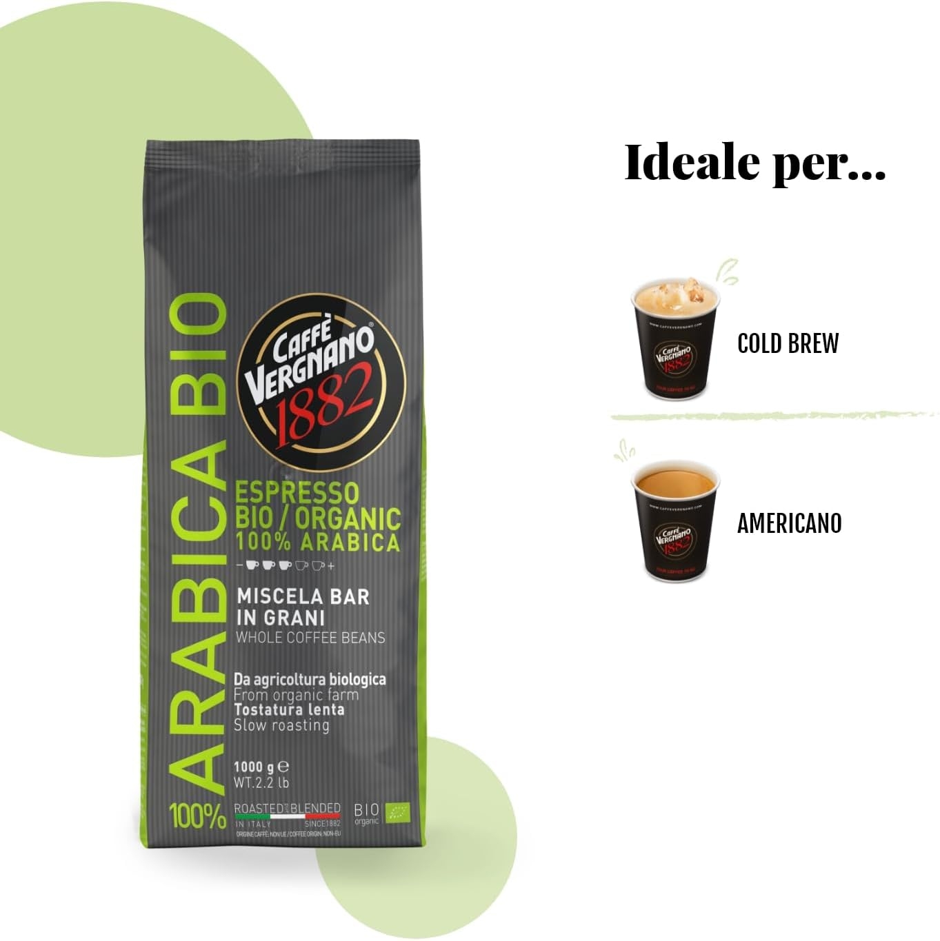 Caffè Vergnano 1882 Caffè in Grani 100% Arabica Bio- 1 confezione da 1 Kg - immagine 5
