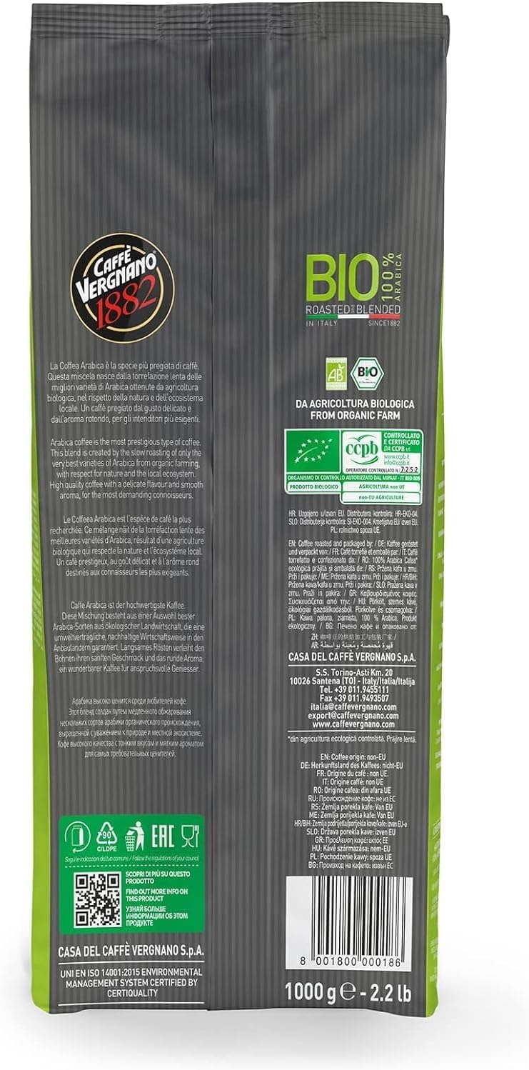 Caffè Vergnano 1882 Caffè in Grani 100% Arabica Bio- 1 confezione da 1 Kg - immagine 6