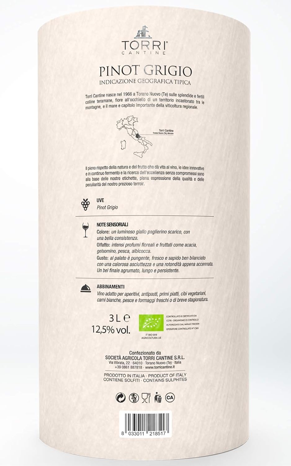 Vino bianco Bag In Tube Pinot Grigio IGT Terre di Chieti Biologico 3 Litri - immagine 2