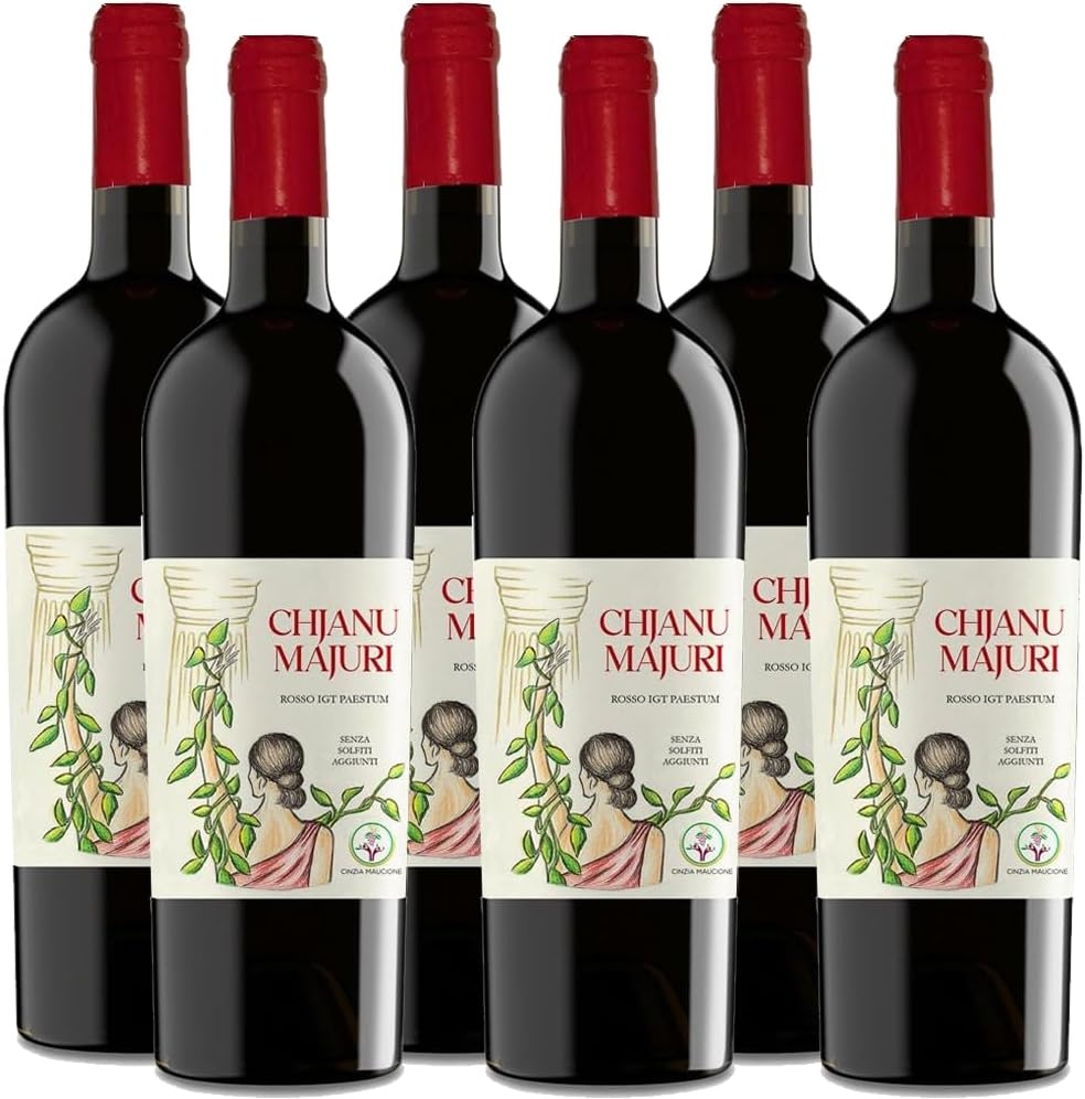 Vino Rosso Fermo Igt Paestum | Chjanu Majuri | 6 Bottiglie 75Cl | Senza Solfiti Aggiunti | Uve da Allevamento Biologico | Parco Nazionale del Cilento | Produzione Naturale