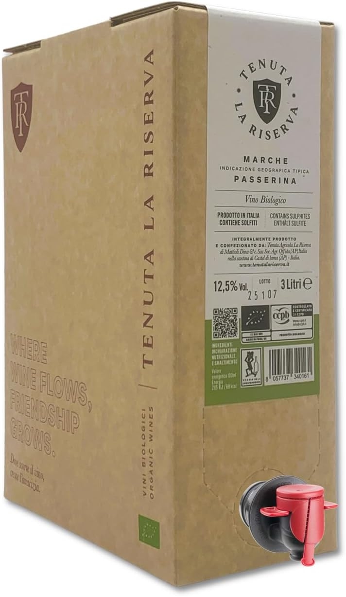 Passerina 2024 Marche Vino Bianco Biologico Bag in Box Tenuta La Riserva Offida 12,5% vol 1 da 3 Litri