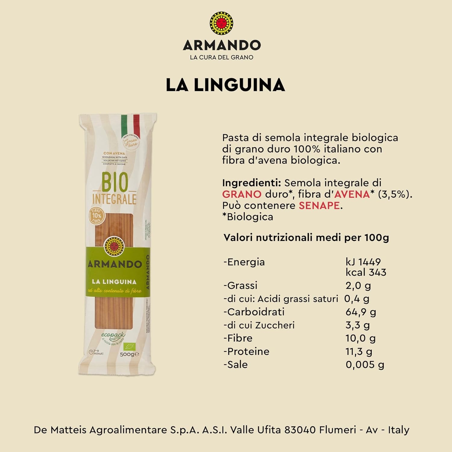 Armando, Il tortiglione Integrale BIO 500g – Pasta Integrale Bio di Grano Duro 100% Italiano, Trafilata al Bronzo, Ricca di Fibre, Ecopack Riciclabile - 12 Confezioni da 500 g (Totale 6 kg) - immagine 8