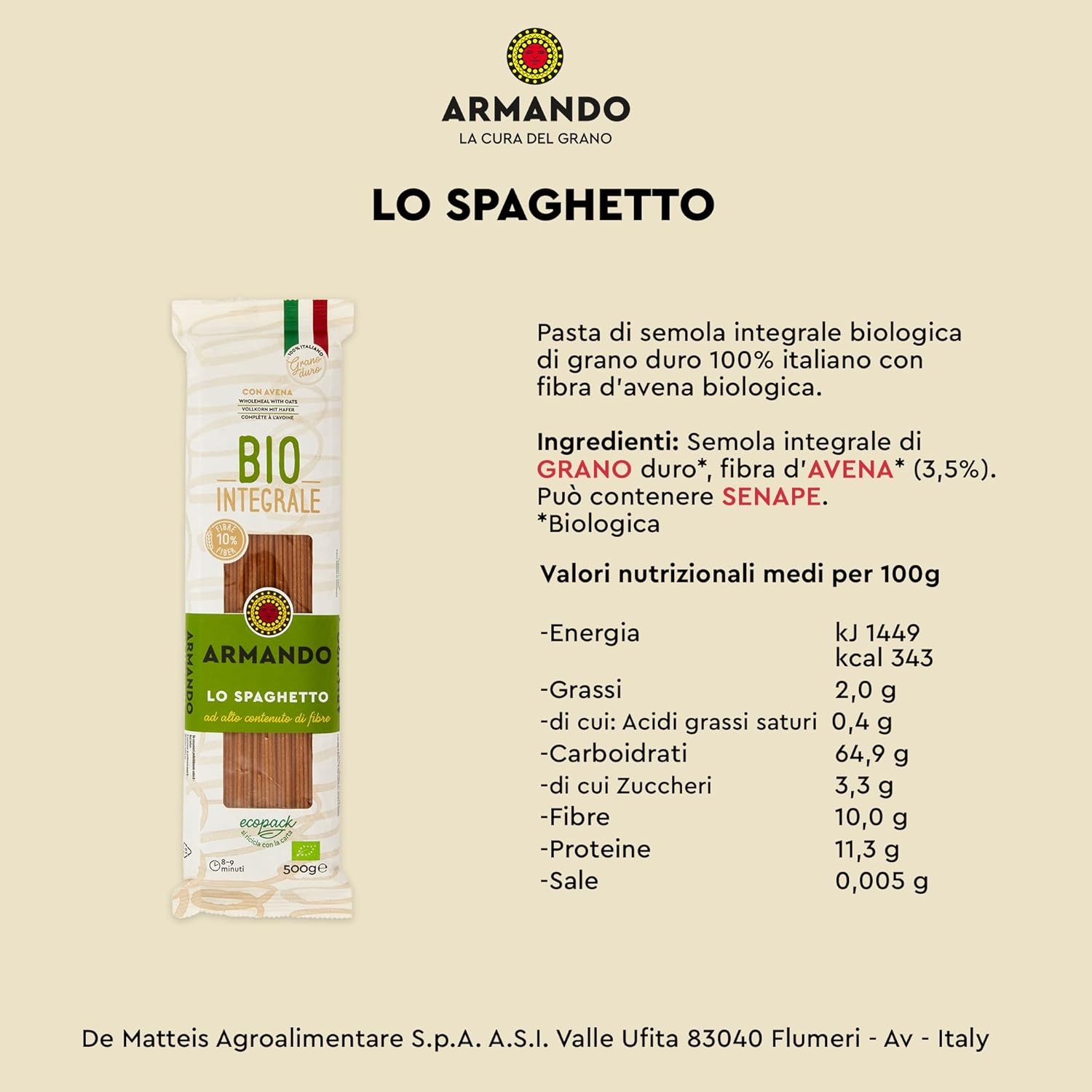 Armando, Il tortiglione Integrale BIO 500g – Pasta Integrale Bio di Grano Duro 100% Italiano, Trafilata al Bronzo, Ricca di Fibre, Ecopack Riciclabile - 12 Confezioni da 500 g (Totale 6 kg) - immagine 12