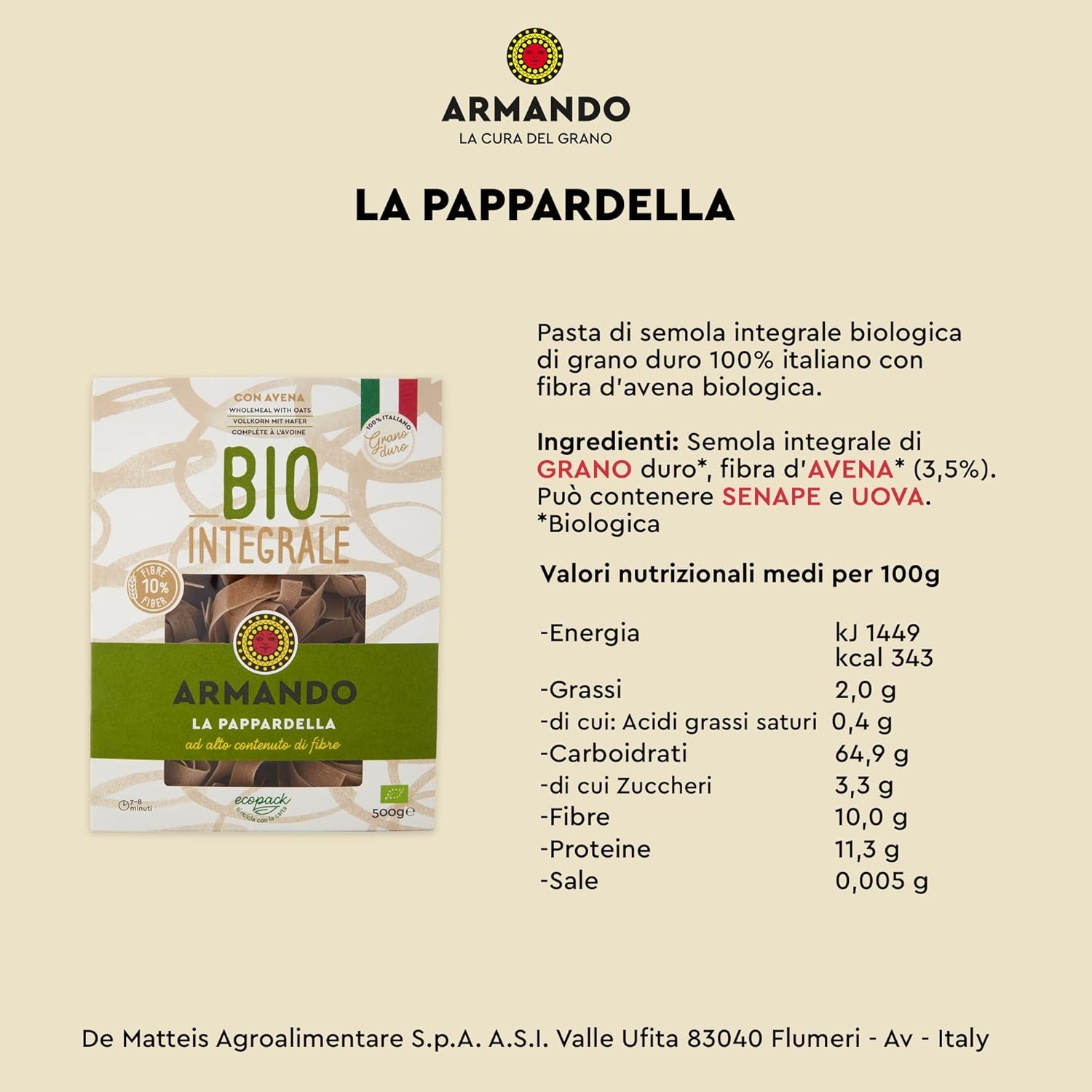 Armando, Il tortiglione Integrale BIO 500g – Pasta Integrale Bio di Grano Duro 100% Italiano, Trafilata al Bronzo, Ricca di Fibre, Ecopack Riciclabile - 12 Confezioni da 500 g (Totale 6 kg) - immagine 25