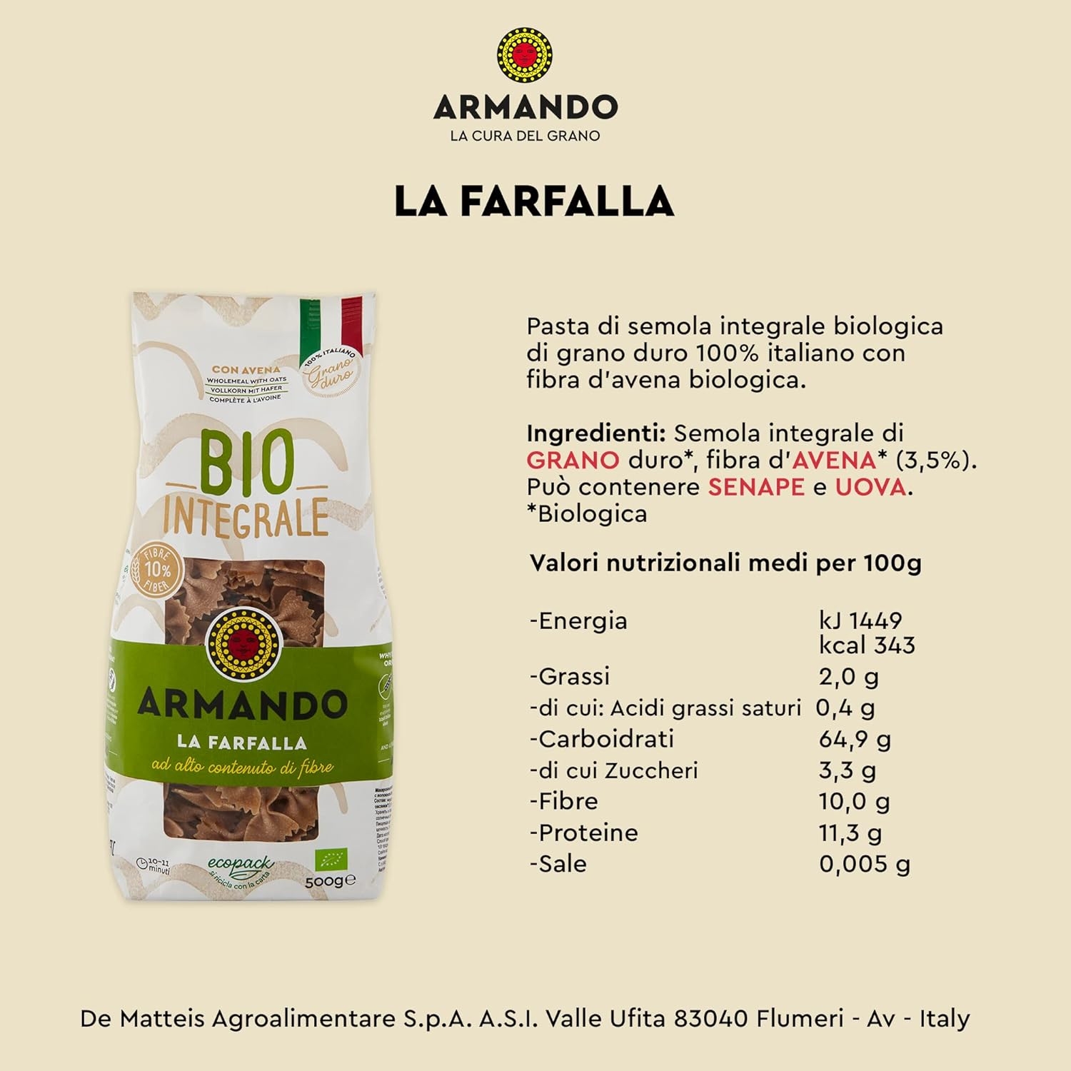 Armando, Il tortiglione Integrale BIO 500g – Pasta Integrale Bio di Grano Duro 100% Italiano, Trafilata al Bronzo, Ricca di Fibre, Ecopack Riciclabile - 12 Confezioni da 500 g (Totale 6 kg) - immagine 28